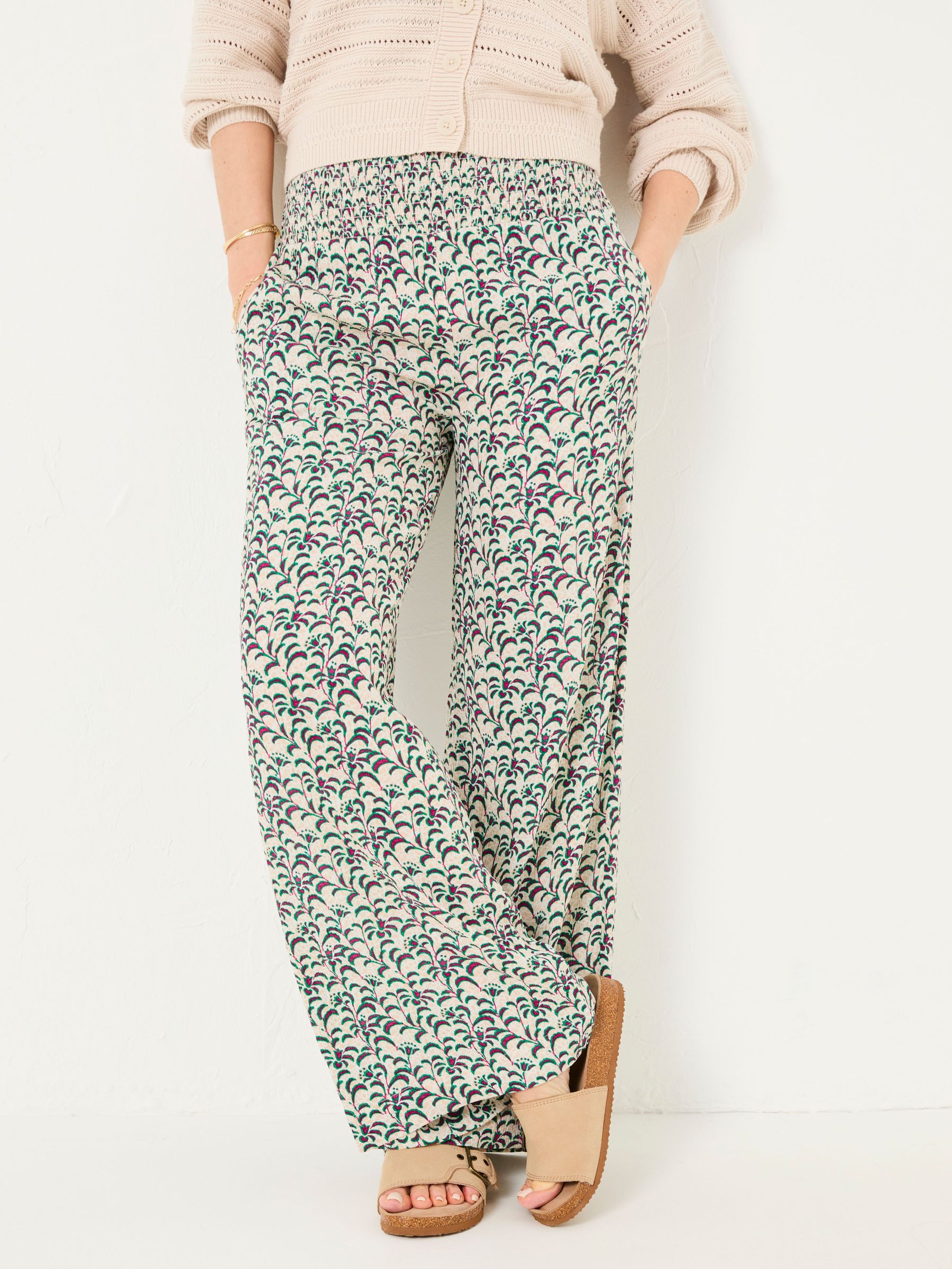 Multi Vine Floral Shirred Palazzo Trousers (AL2003) | £59