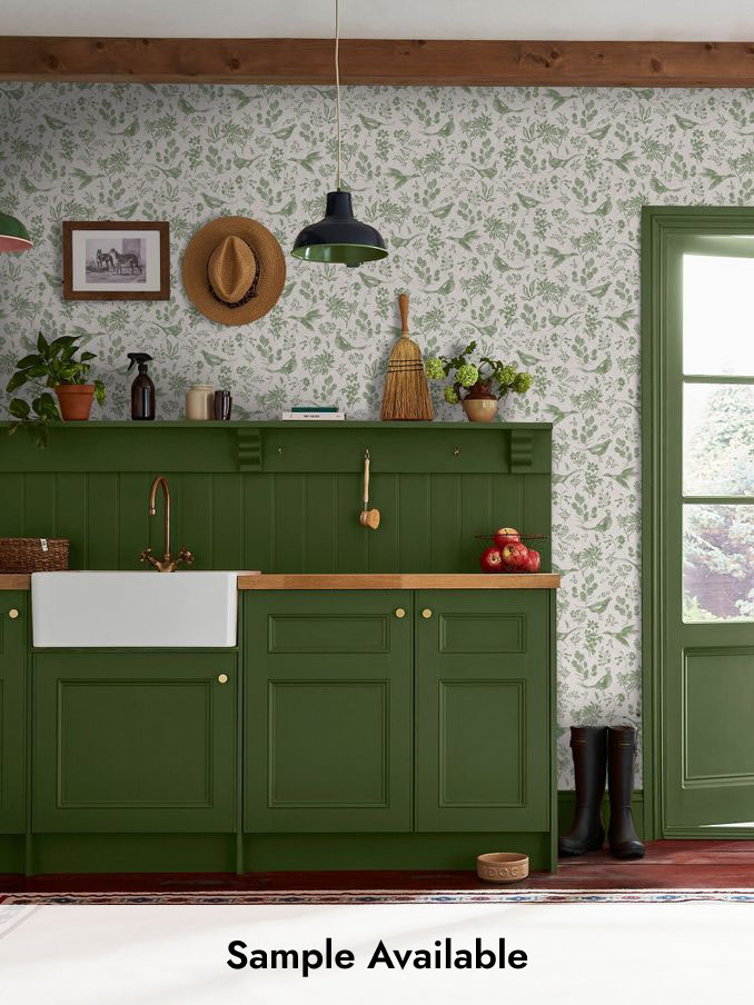 Linen Green Pheasant Print 10M Wallpaper (AL7078) | £48