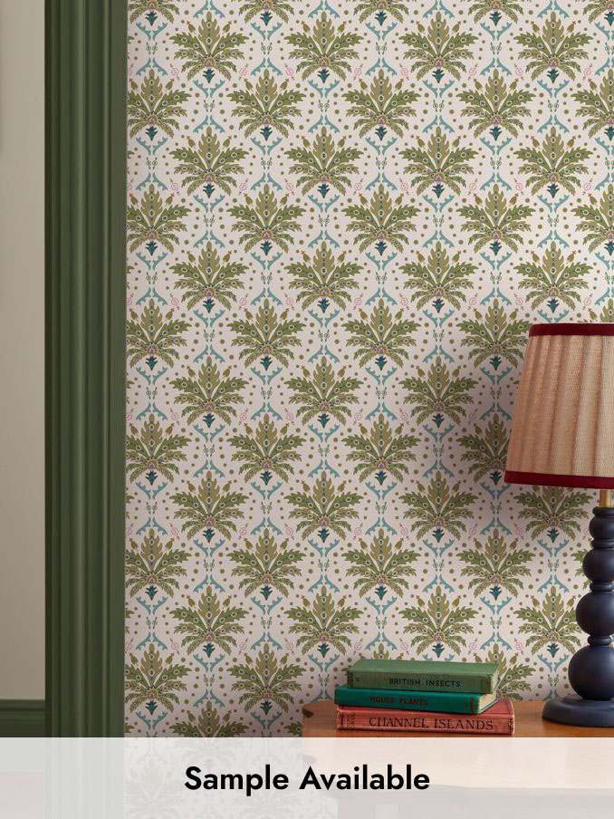 Cream/Multi Palm Geo Print 10M Wallpaper (AL7081) | £48