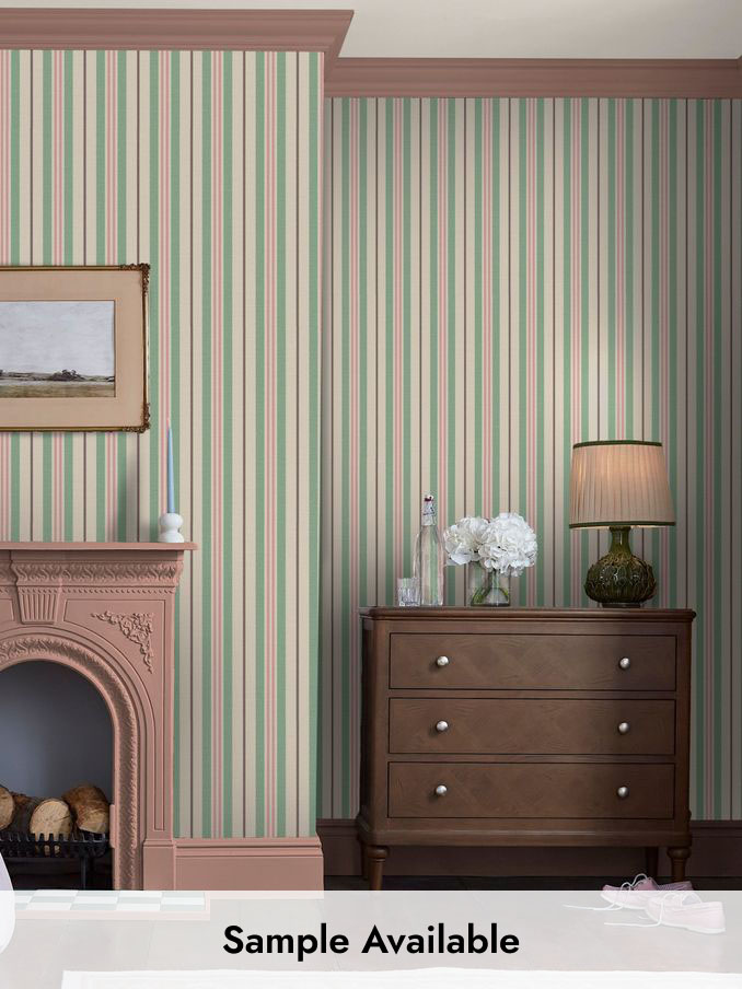 Pink/Green Grove Stripe 10M Wallpaper (AL7087) | £48