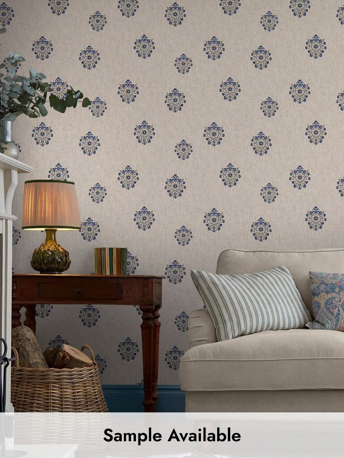 Linen Blue Grove Motif Print 10M Wallpaper (AL7091) | £48