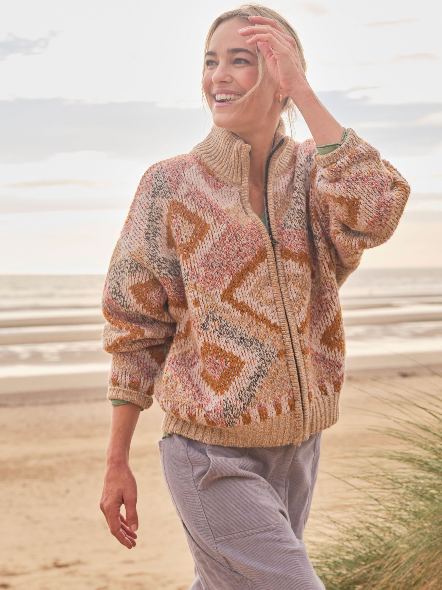 Natural Erin Knitted Zip Through Cardigan (AL7115) | £42