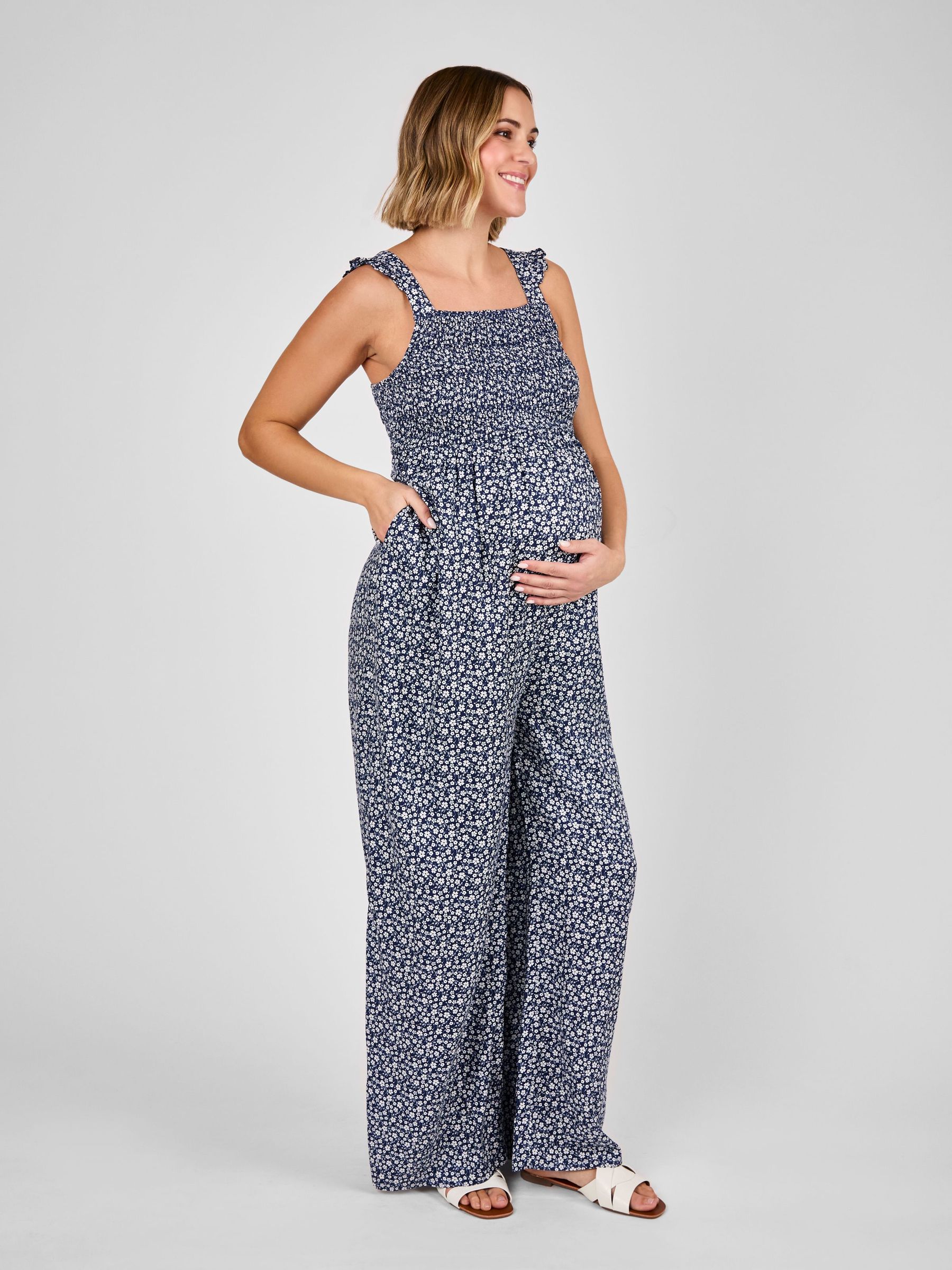 Blue Ditsy Floral Maternity Shirred Jumpsuit (AL7417) | £46