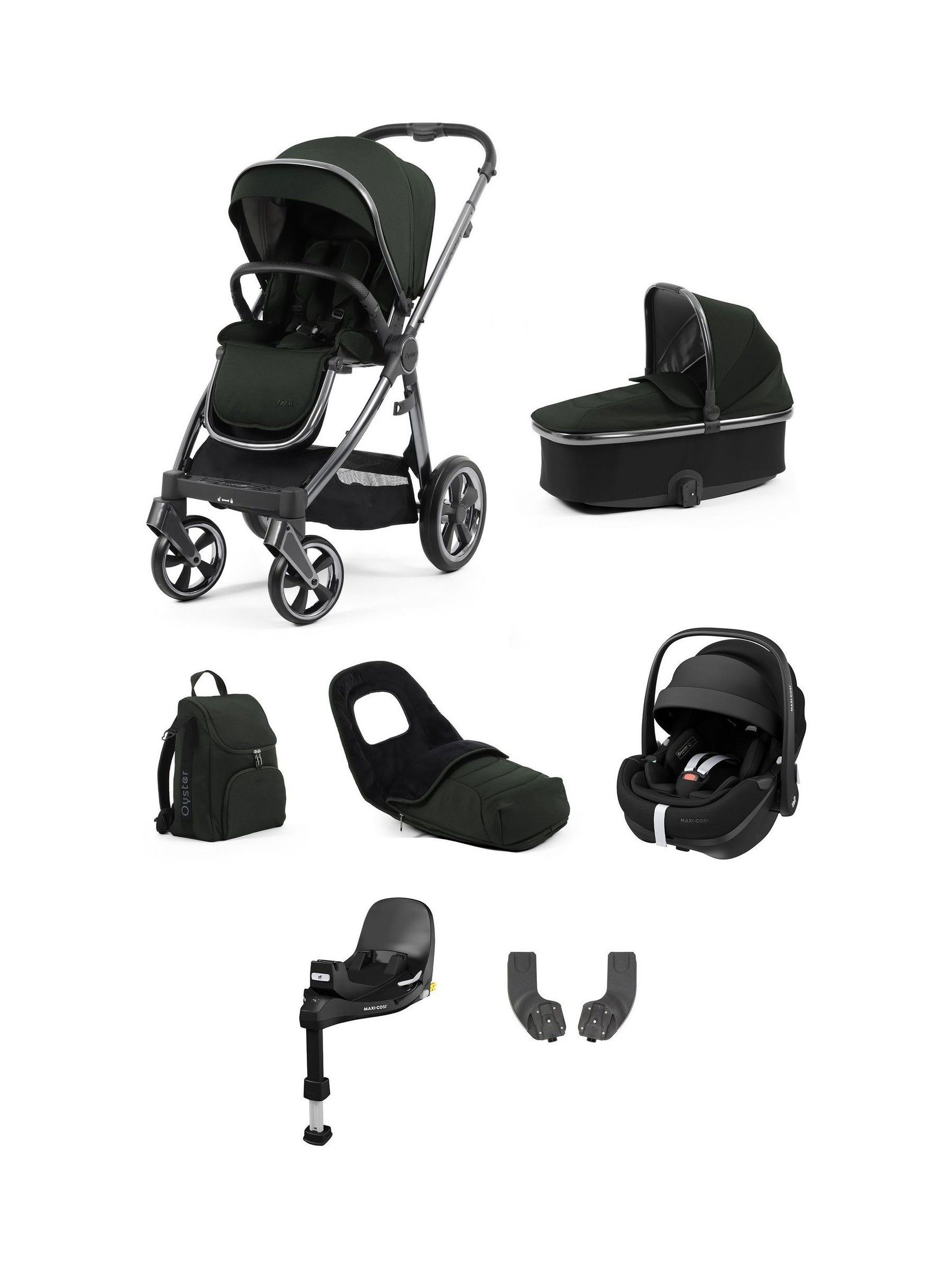 Oyster 3 7 Piece Black Olive Luxury Bundle with Maxi Cosi Pebble 360 Car Seat & Base (AL8297) | £1,220