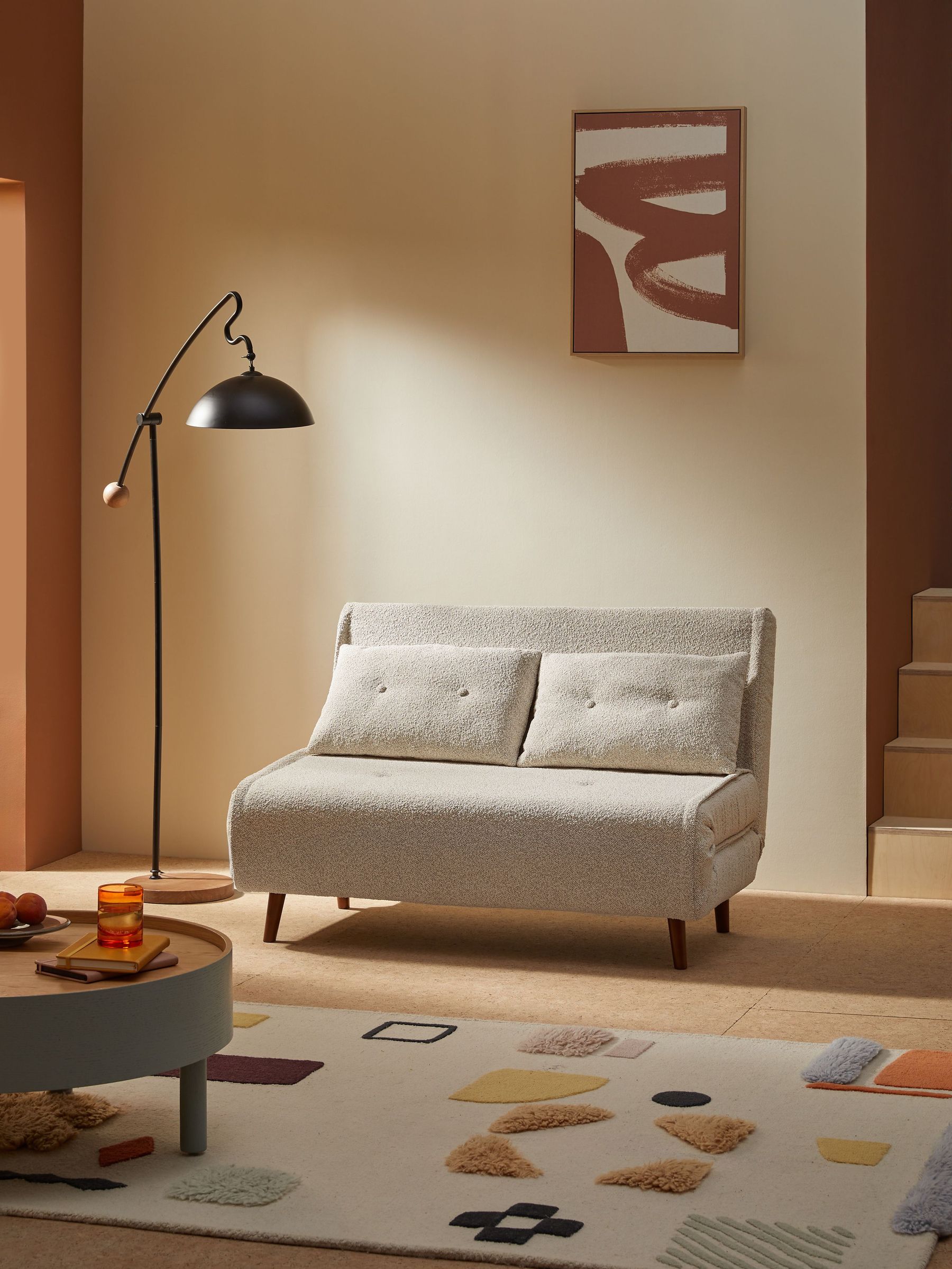 Regular Haru 2 Seater Sofa Bed in Off White Pax Boucle (AL8474) | £475