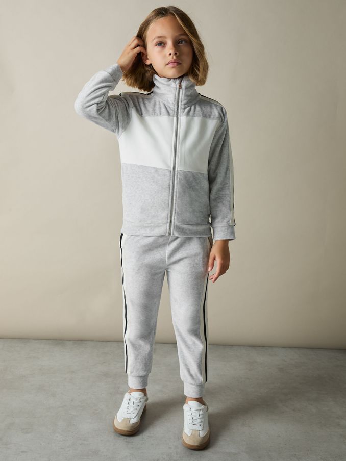 4-9 yrs Velour Side-Stripe Tracksuit Joggers in Grey (AL8998) | £20