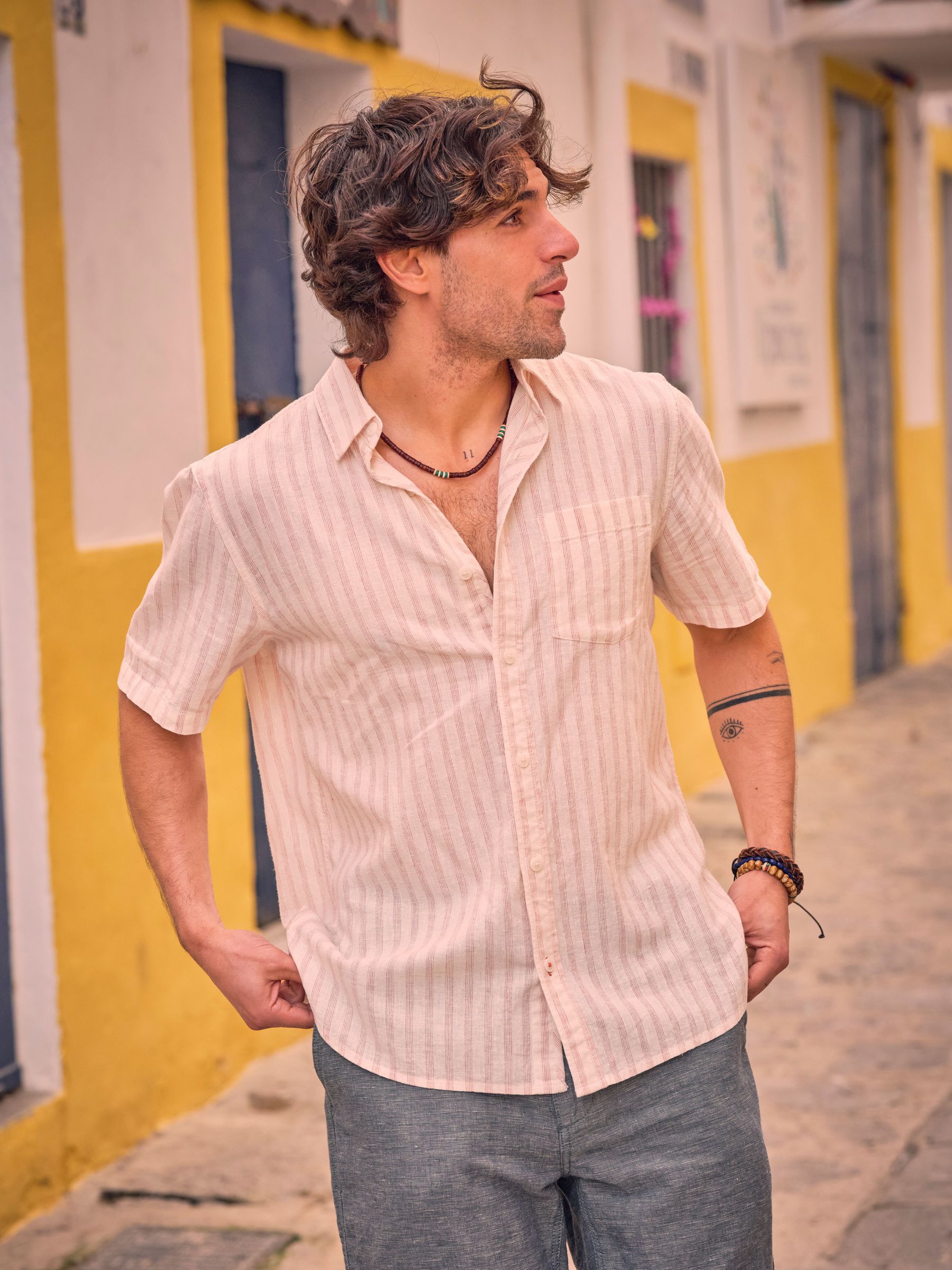 Orange Short Sleeve Fine Stripe Shirt (AL9540) | £44