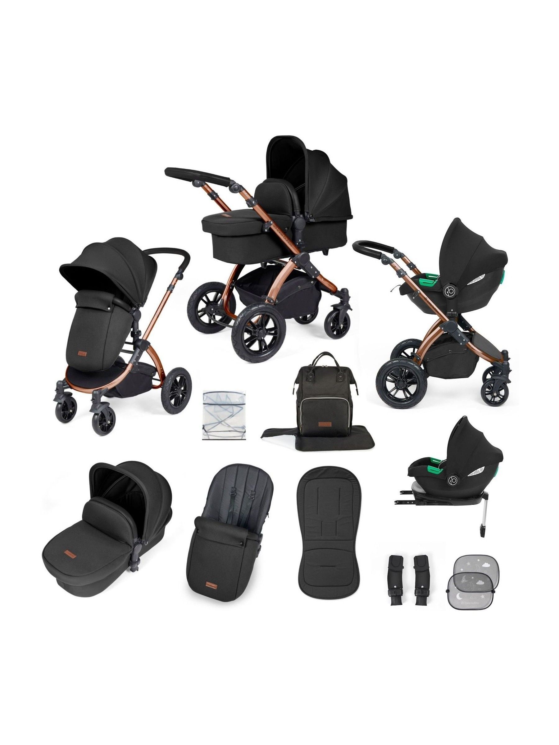 Ickle Bubba Bronze Midnight Black Stomp Luxe All-In-One I Size Travel System with Ci Base (AL9722) | £599