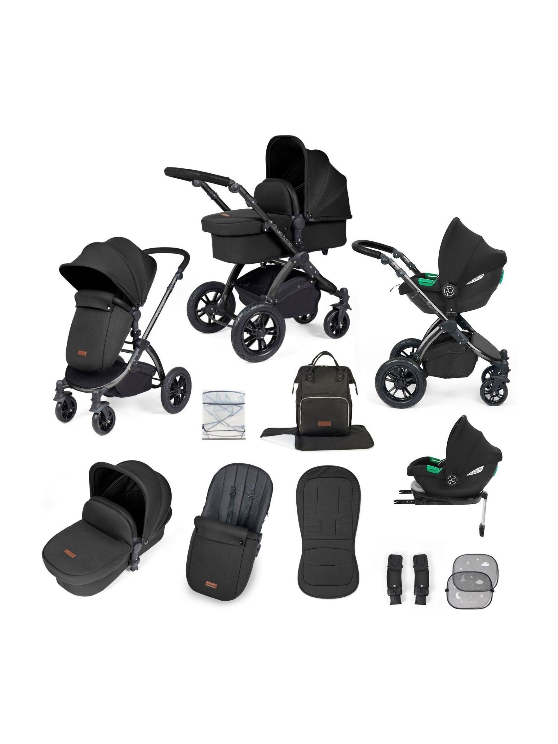 Ickle Bubba Black  Midnight  Black Stomp Luxe All-In-One I Size Travel System with Ci Base (AL9724) | £599