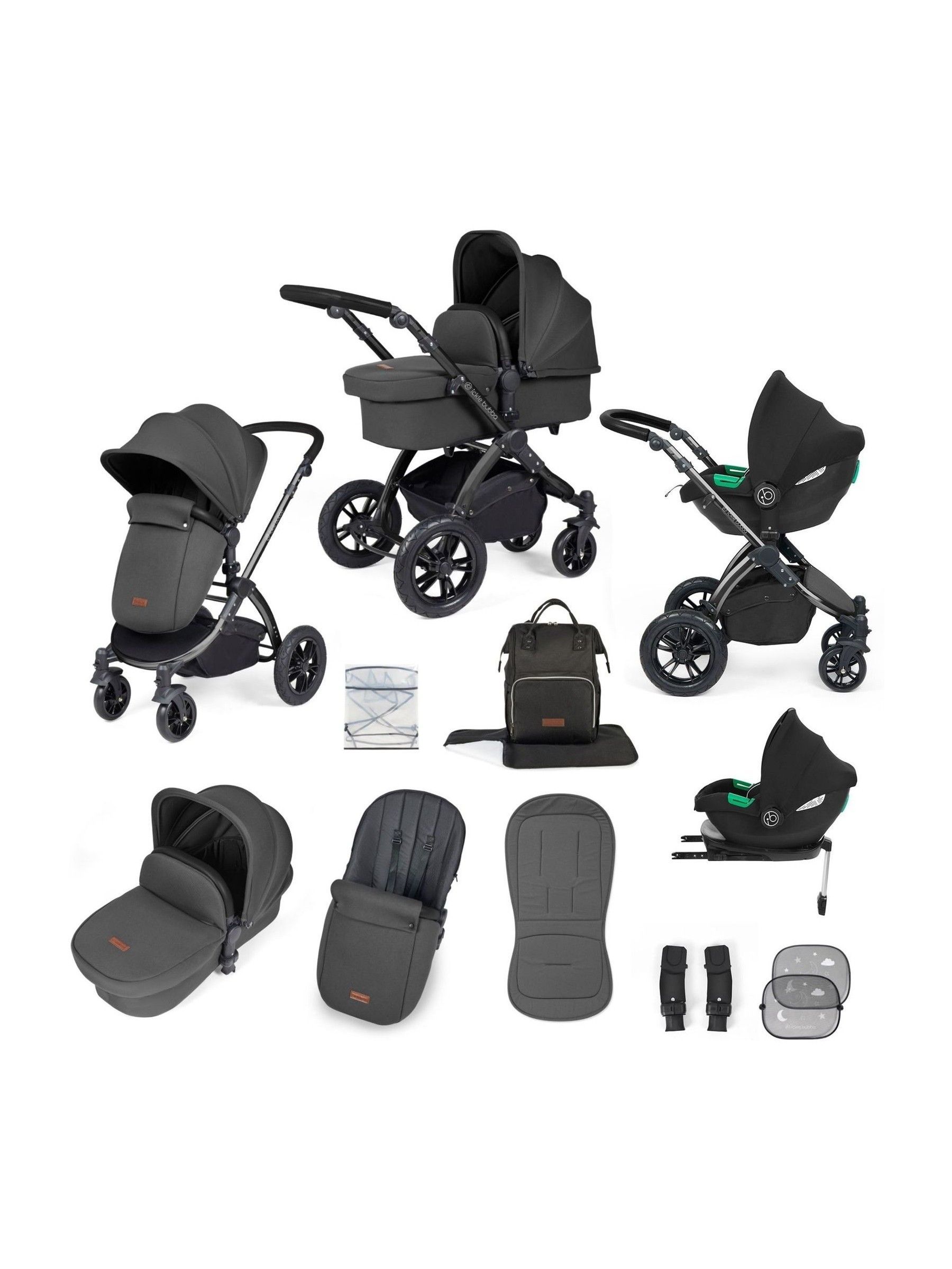 Ickle Bubba Black Charcoal Grey Stomp Luxe All-In-One I Size Travel System with Ci Base (AL9726) | £599