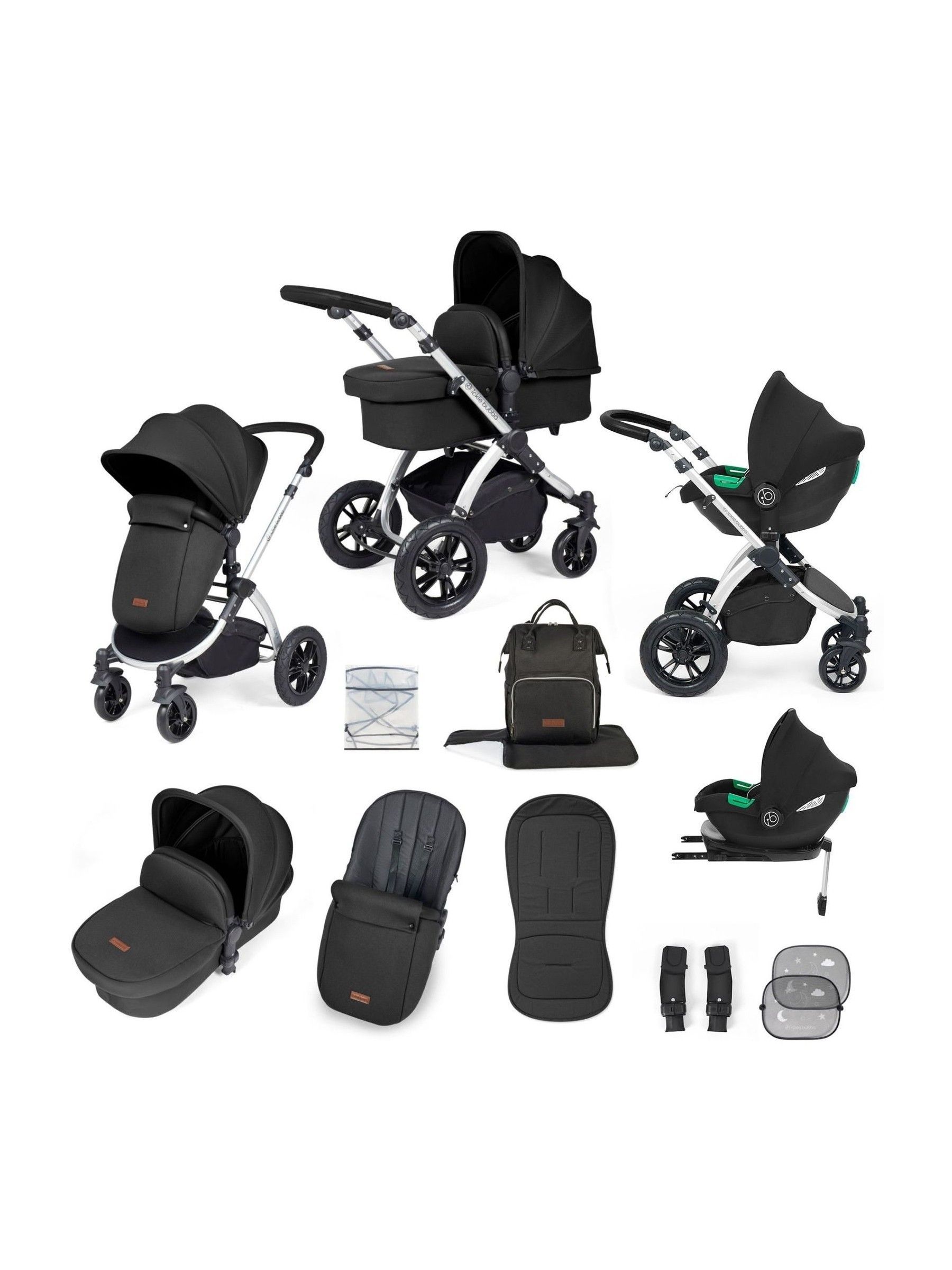Ickle Bubba Silver Midnight Black Stomp Luxe All-In-One I Size Travel System with Ci Base (AL9731) | £599