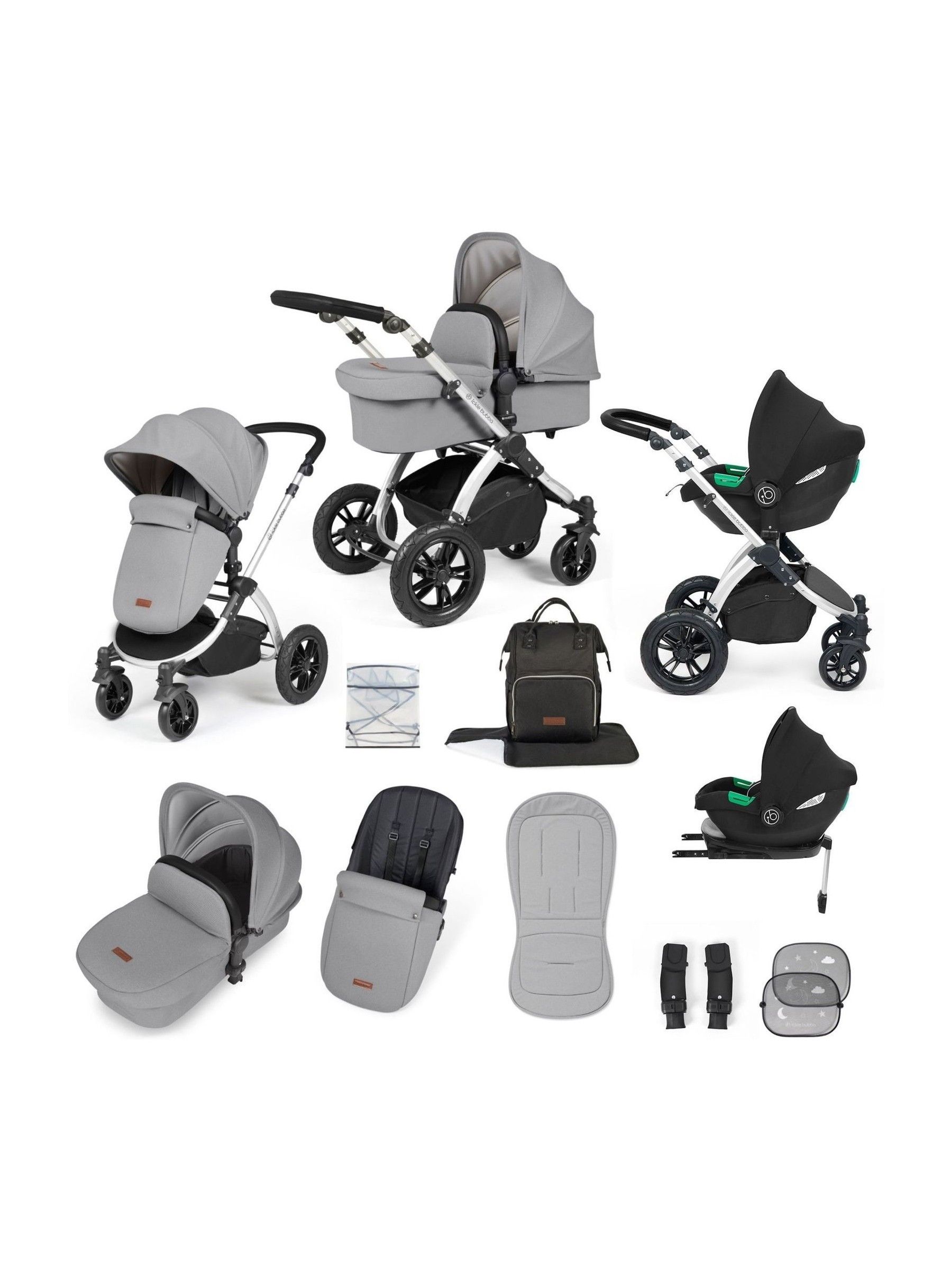 Ickle Bubba Silver Pearl Grey Black Stomp Luxe All-In-One I Size Travel System with Ci Base (AL9736) | £599