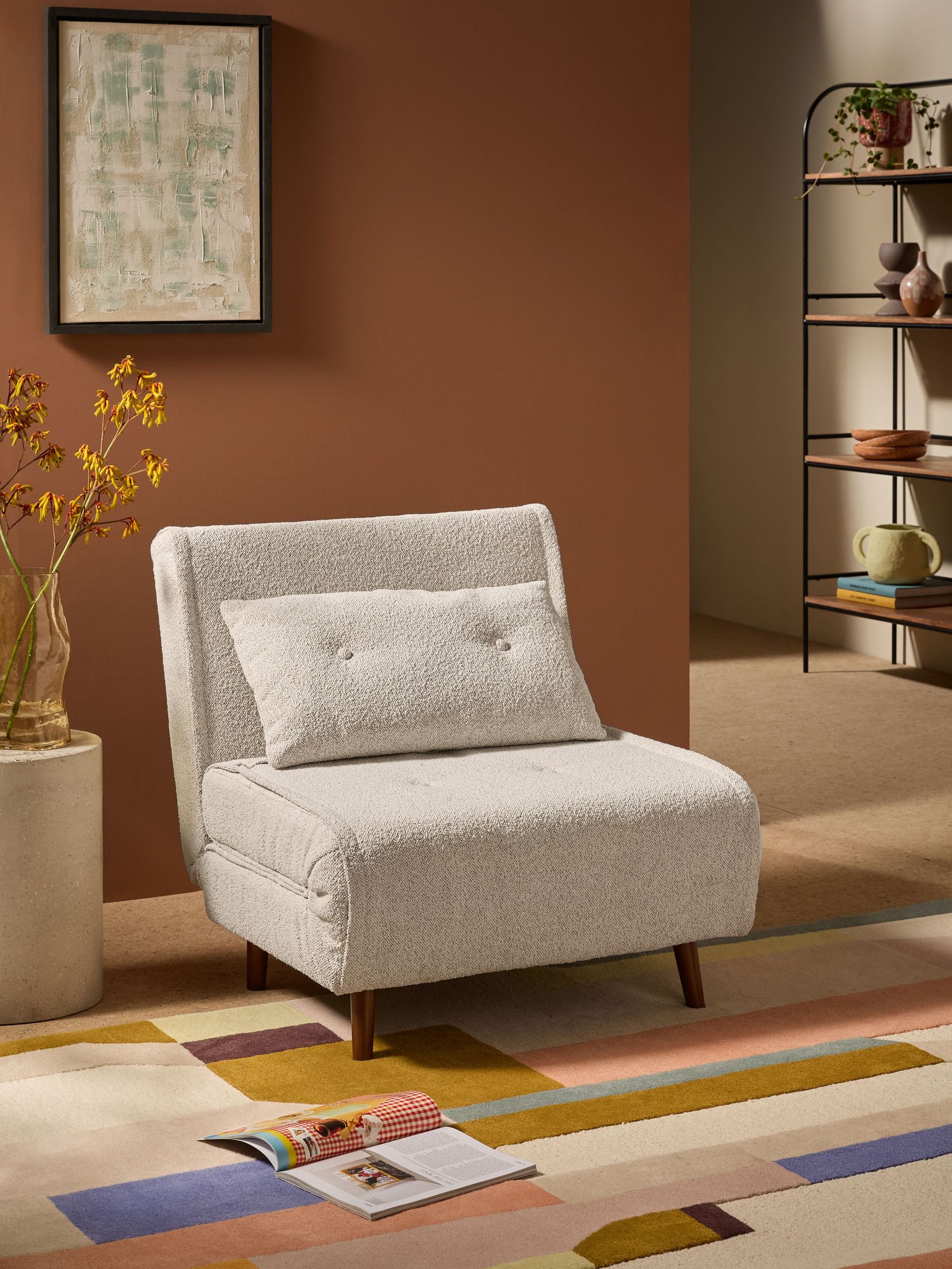 Haru Single 1 Seater Sofa Bed in Off White Pax Boucle (AL9897) | £375