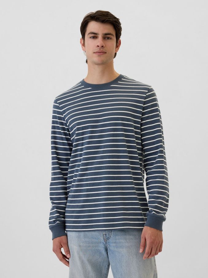 Blue Everyday 100% Cotton Stripe Crew Neck Long Sleeve T-Shirt (AM0702) | £12