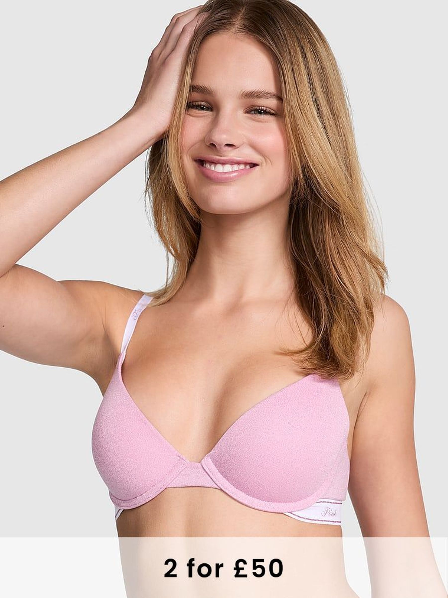 Petal Pink Shine Push Up Cotton Logo Bra (AM0850) | £29
