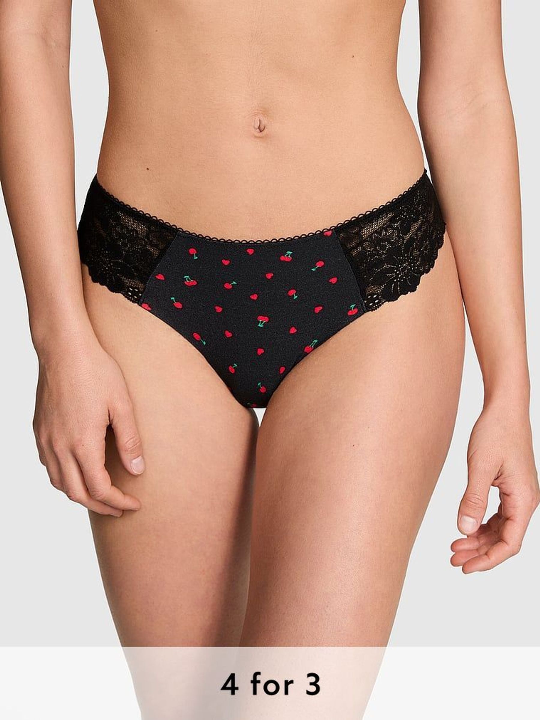 Black Cherry Lace Thong Knickers (AM0882) | £9