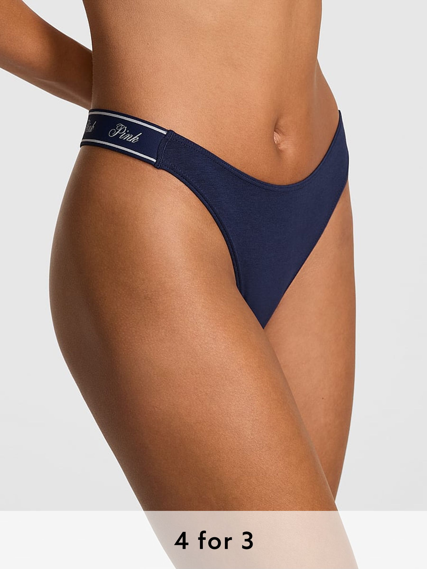 Midnight Navy Blue Thong Cotton Logo Knickers (AM0884) | £9