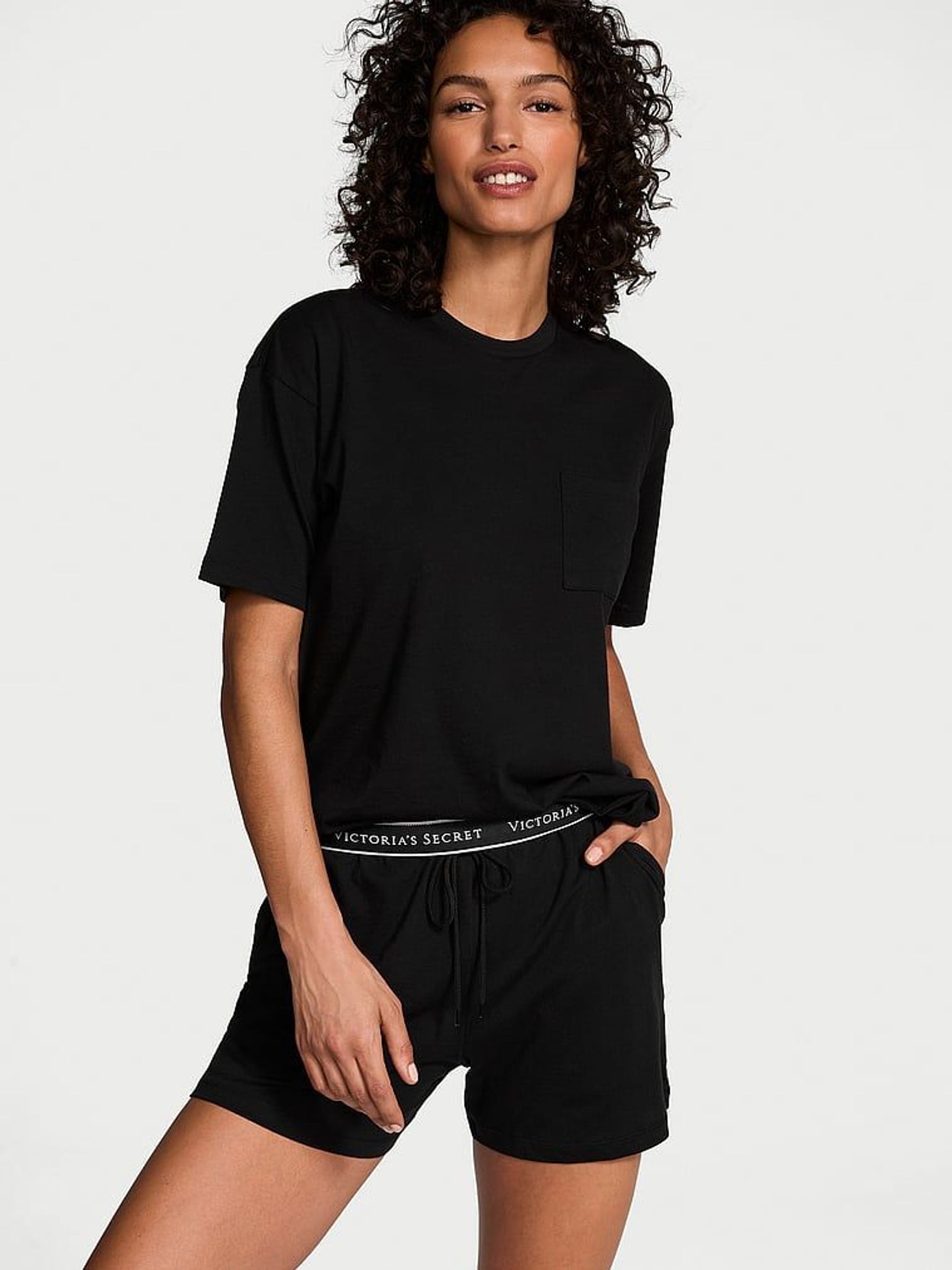 Black Short Cotton Pyjama Set (AM0895) | £45