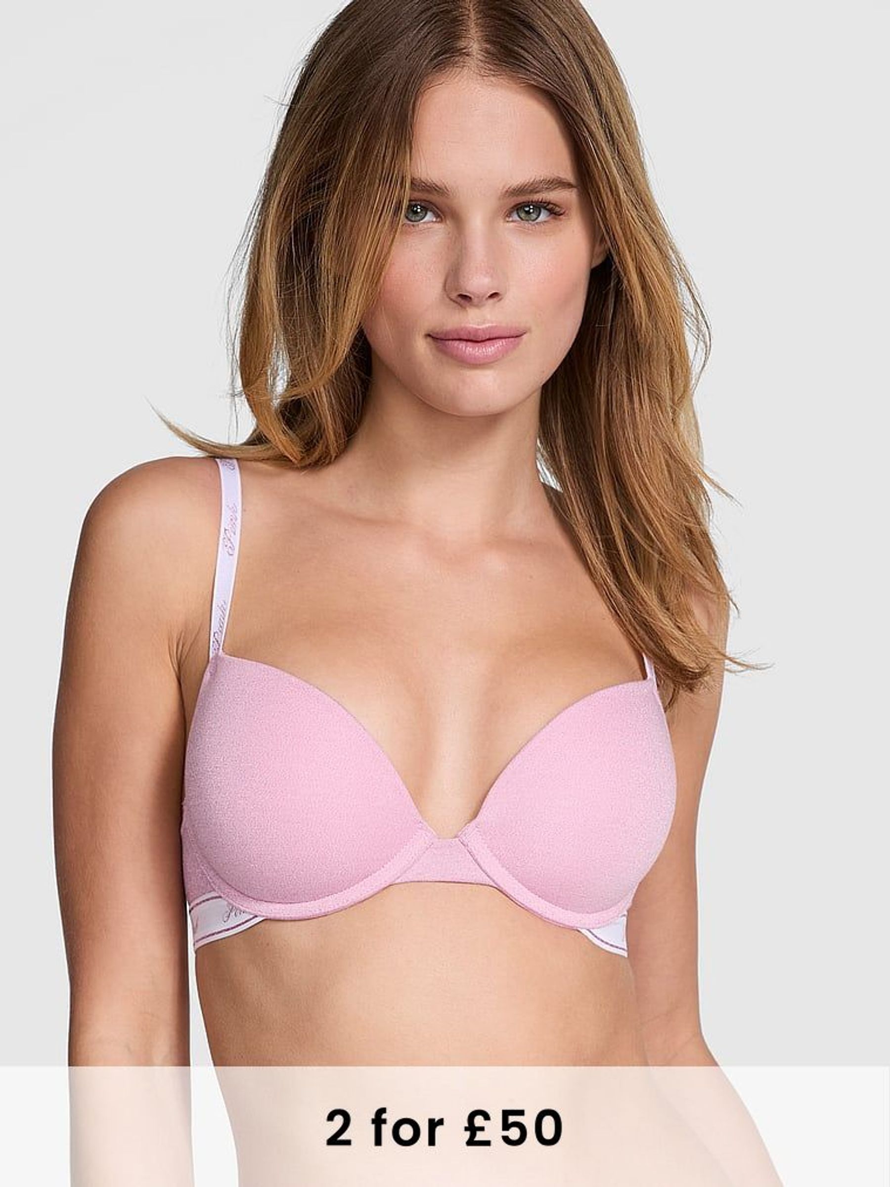 Petal Pink Shine Super Push Up Cotton Logo Bra (AM0900) | £29
