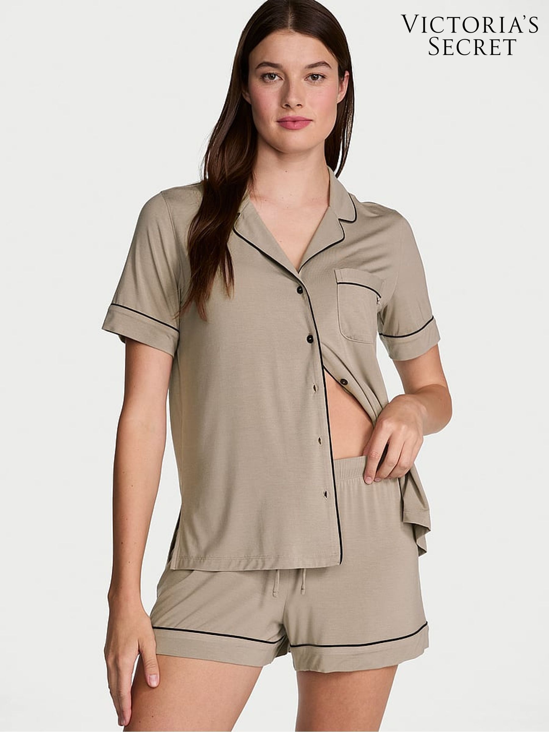 Turtle Dove Grey Modal Short Pyjama Set (AM0910) | £55