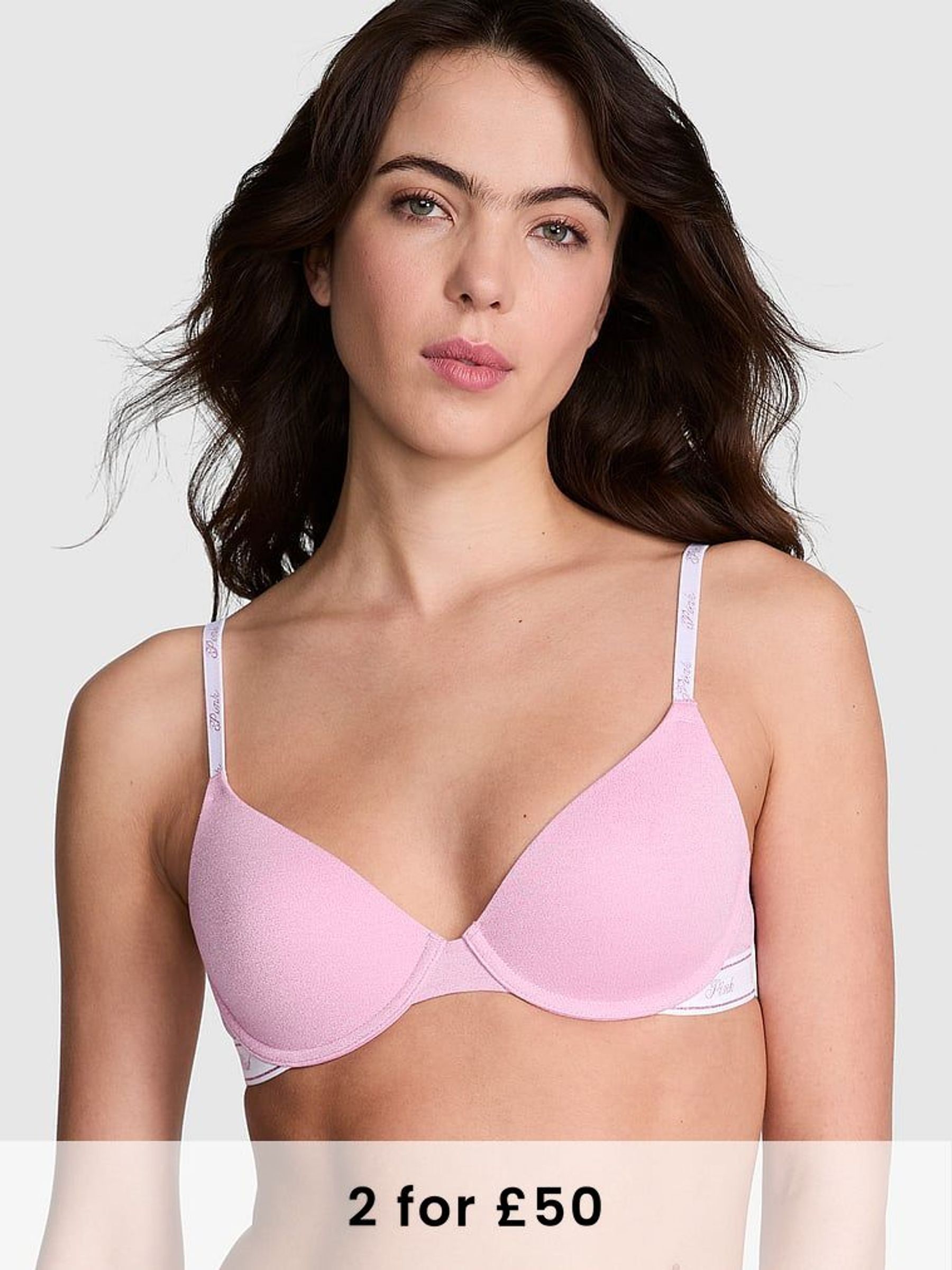 Petal Pink Shine T Shirt Cotton Logo Bra (AM0925) | £29