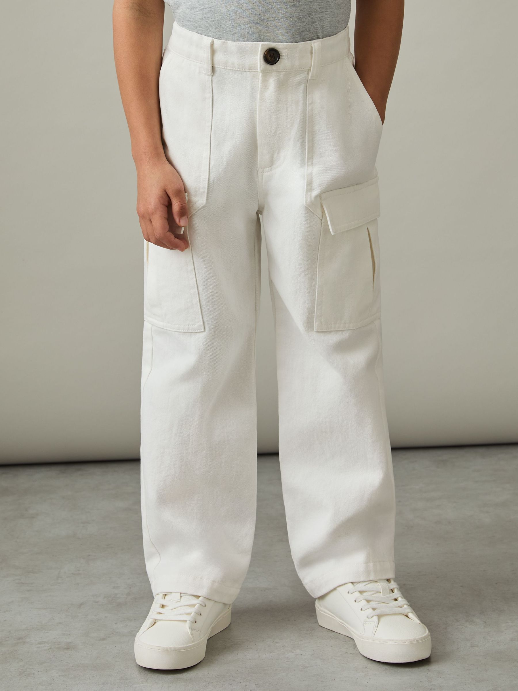 9-13 yrs 100% Cotton Straight Leg Cargo Trousers in Stone (AM3302) | £30