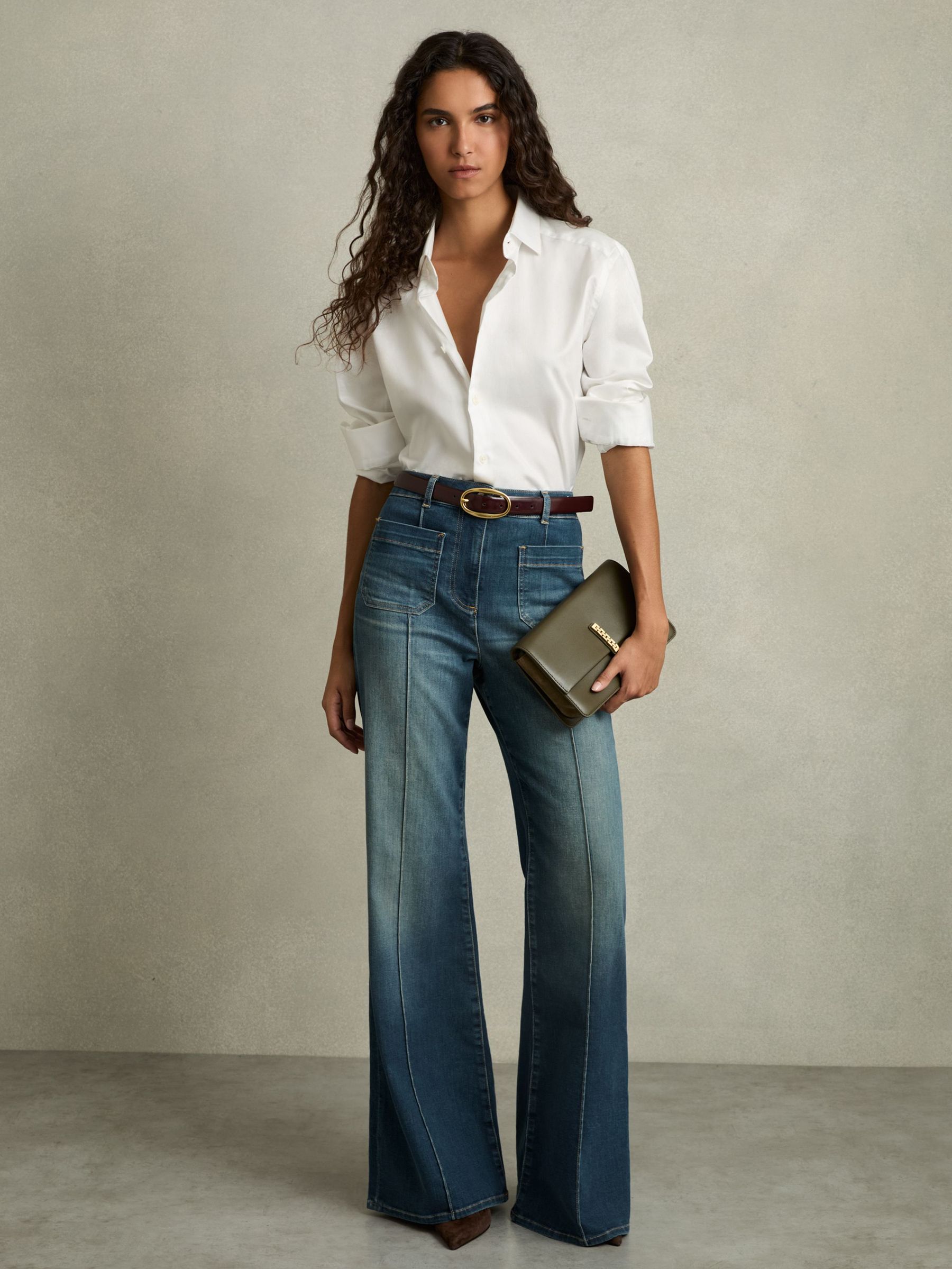 Patch-Pocket Flared Jeans in Mid Blue (AM3664) | £158