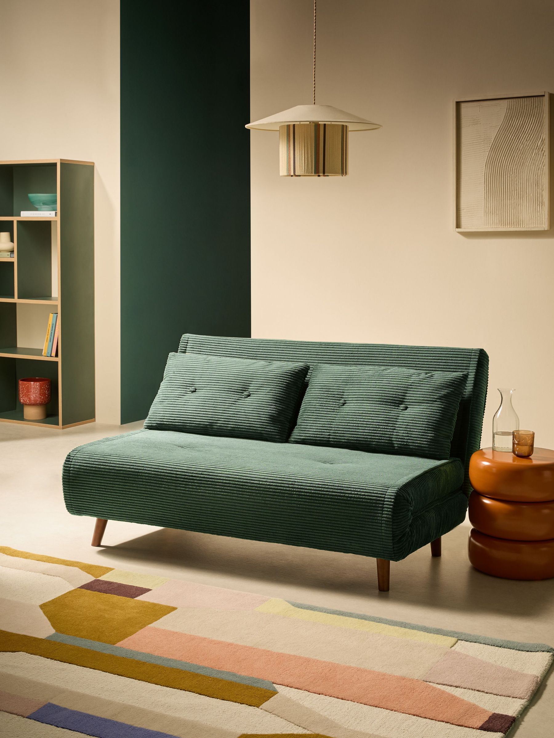 Large Haru 2 Seater Sofa Bed in Olive Green Corduroy (AM5001) | £550