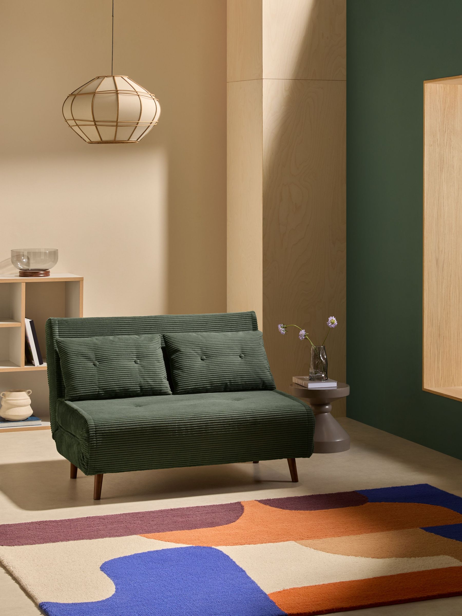 Regular Haru 2 Seater Sofa Bed in Olive Green Corduroy (AM5003) | £450