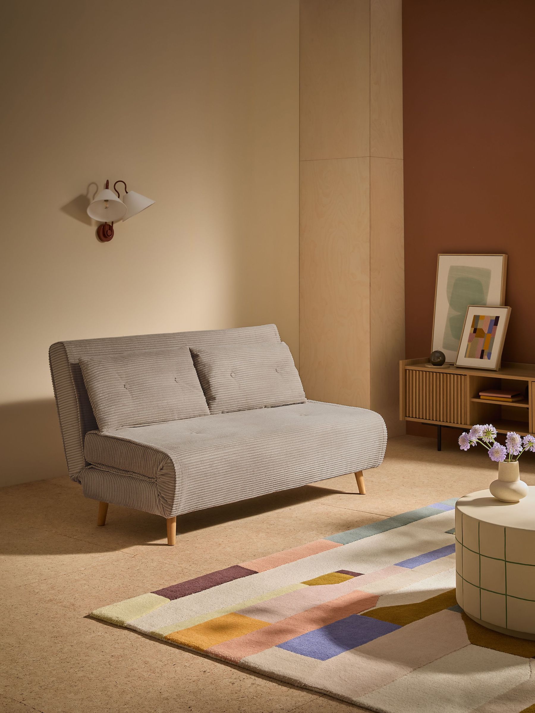 Large Haru 2 Seater Sofa Bed in Natural Corduroy (AM5005) | £550