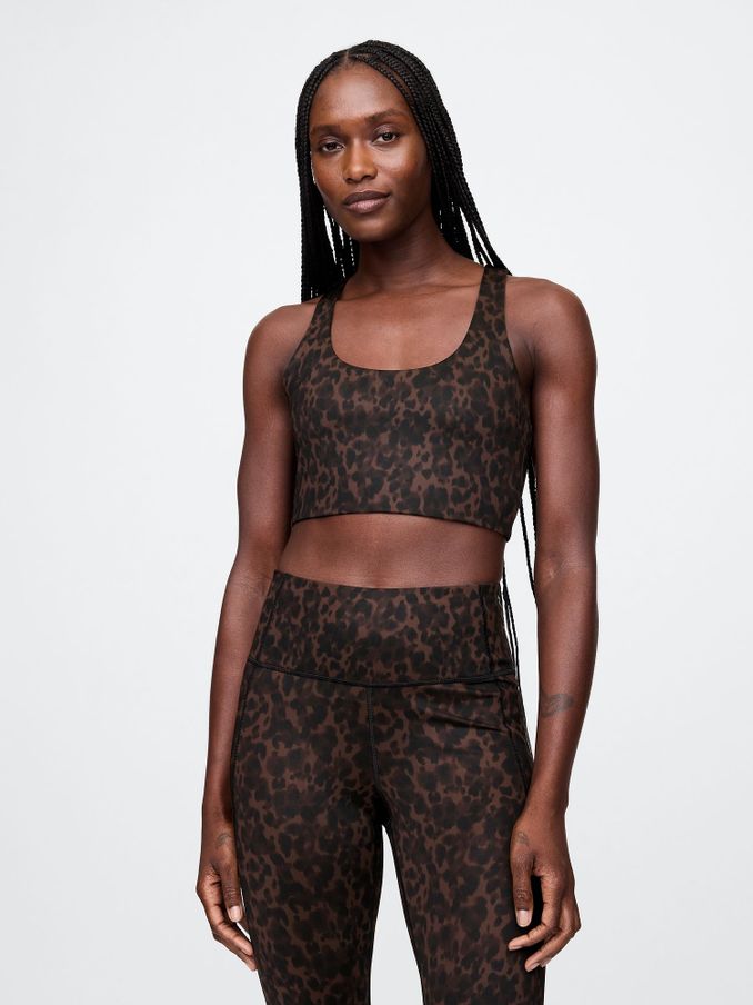 Brown Leopard Print Power Medium Impact Sports Bra (AM5050) | £15