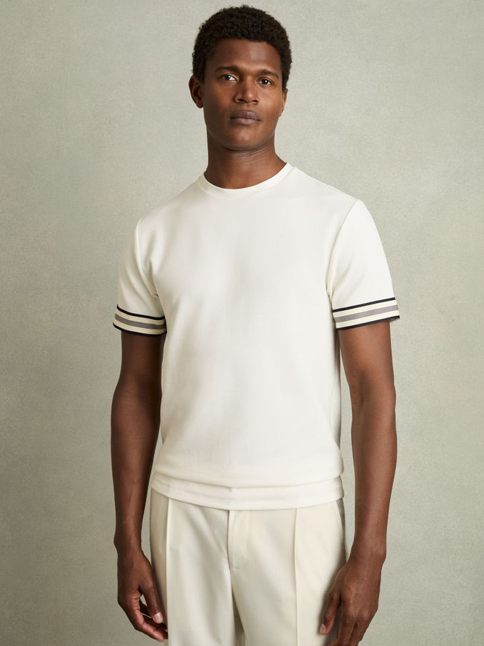 Tape-Cuff Textured T-Shirt in White (AM5320) | £58