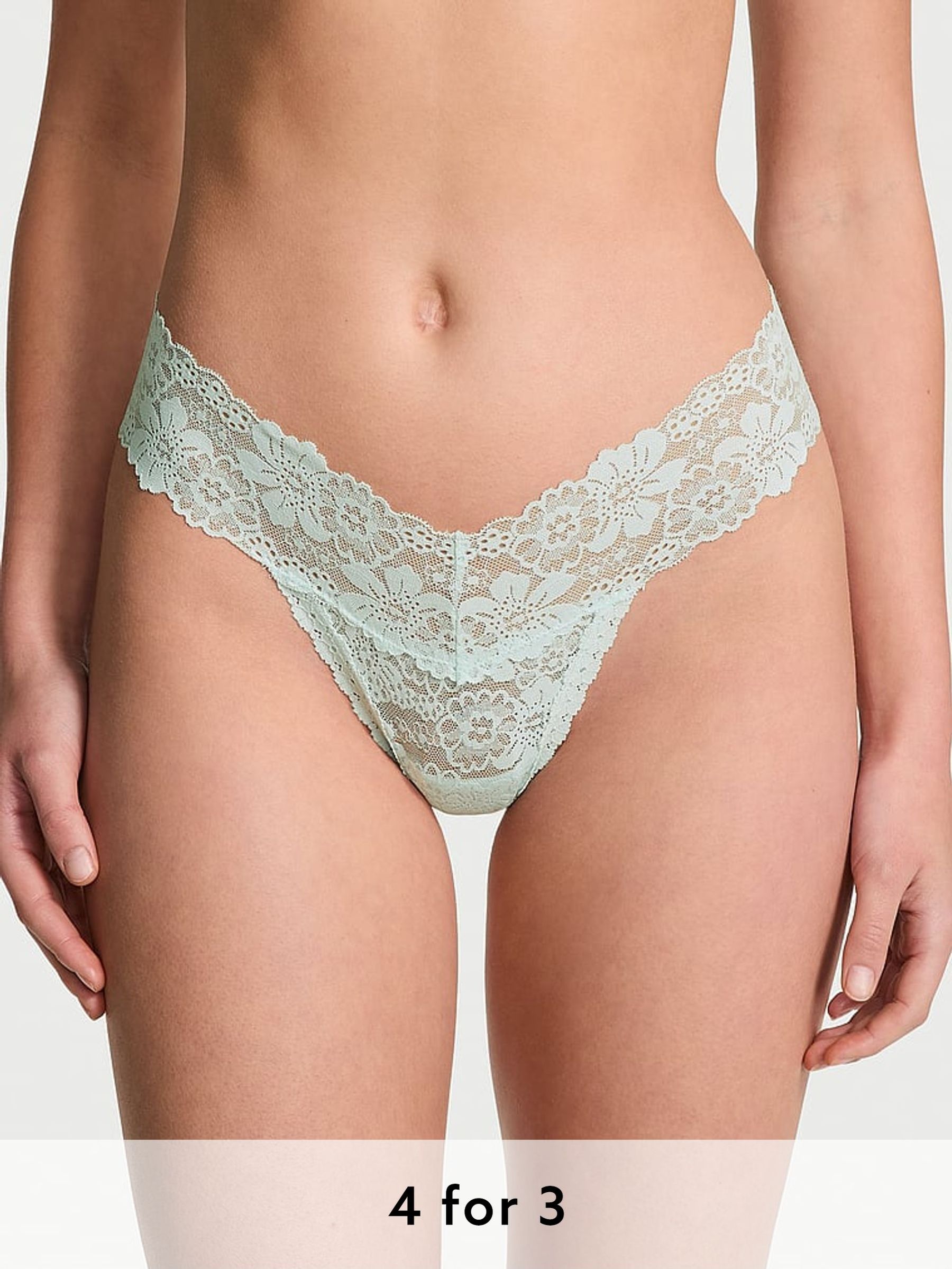 Bliss Blue Thong Cotton Lace Trim Knickers (AM6479) | £9