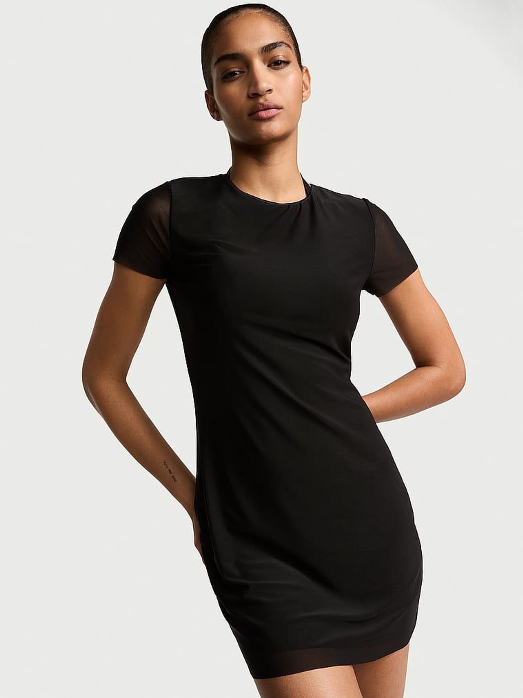 Black Mesh Cover Up Mini Dress (AM6485) | £45