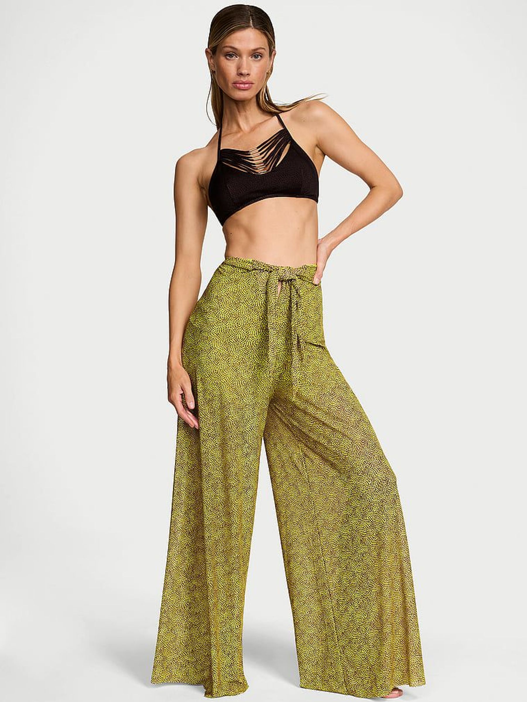 Limelight Green Dots Mesh Knot Cover Up Trousers (AM6489) | £59