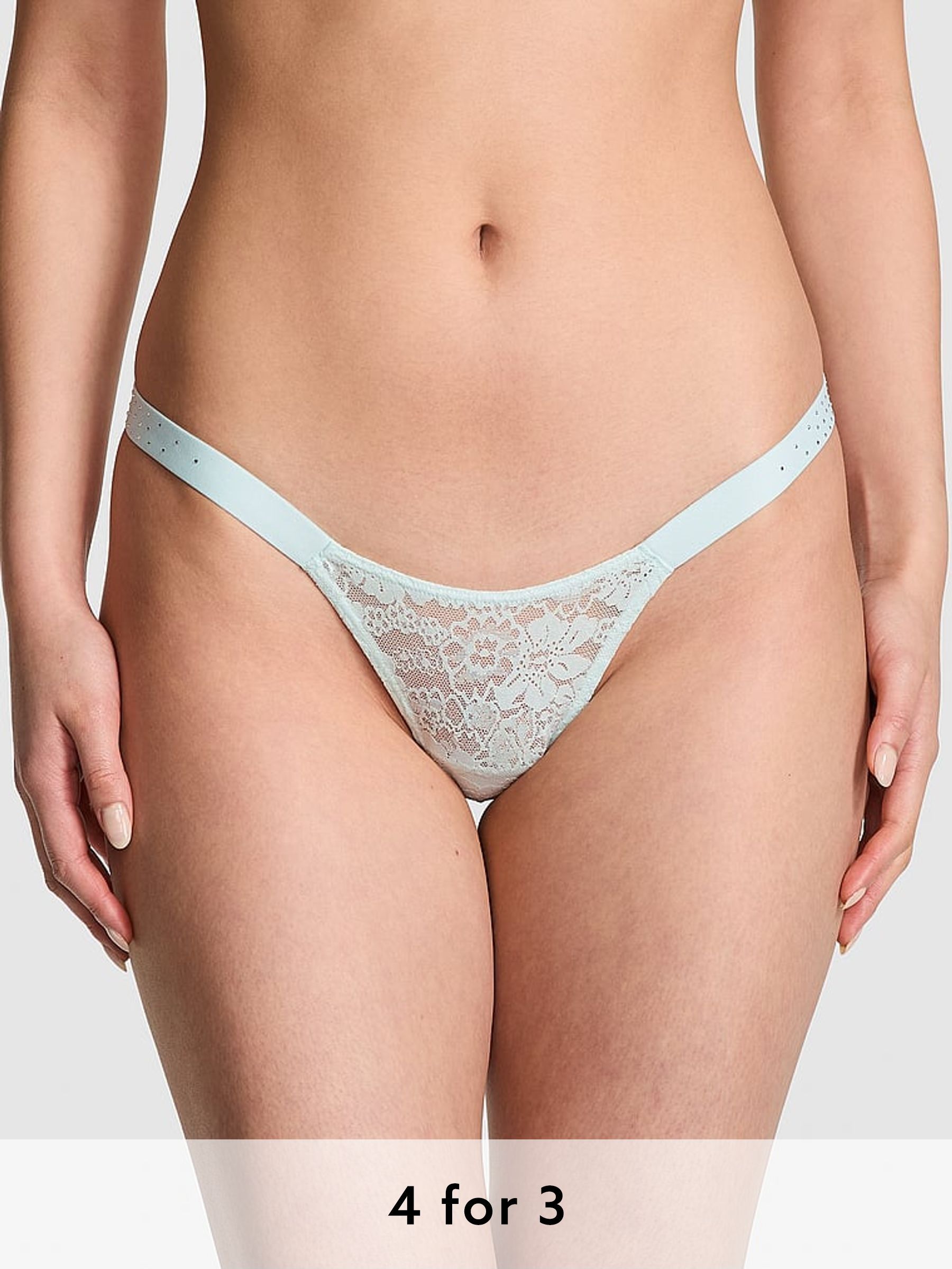 Bliss Blue Thong Lace Logo Scoop Knickers (AM6510) | £9