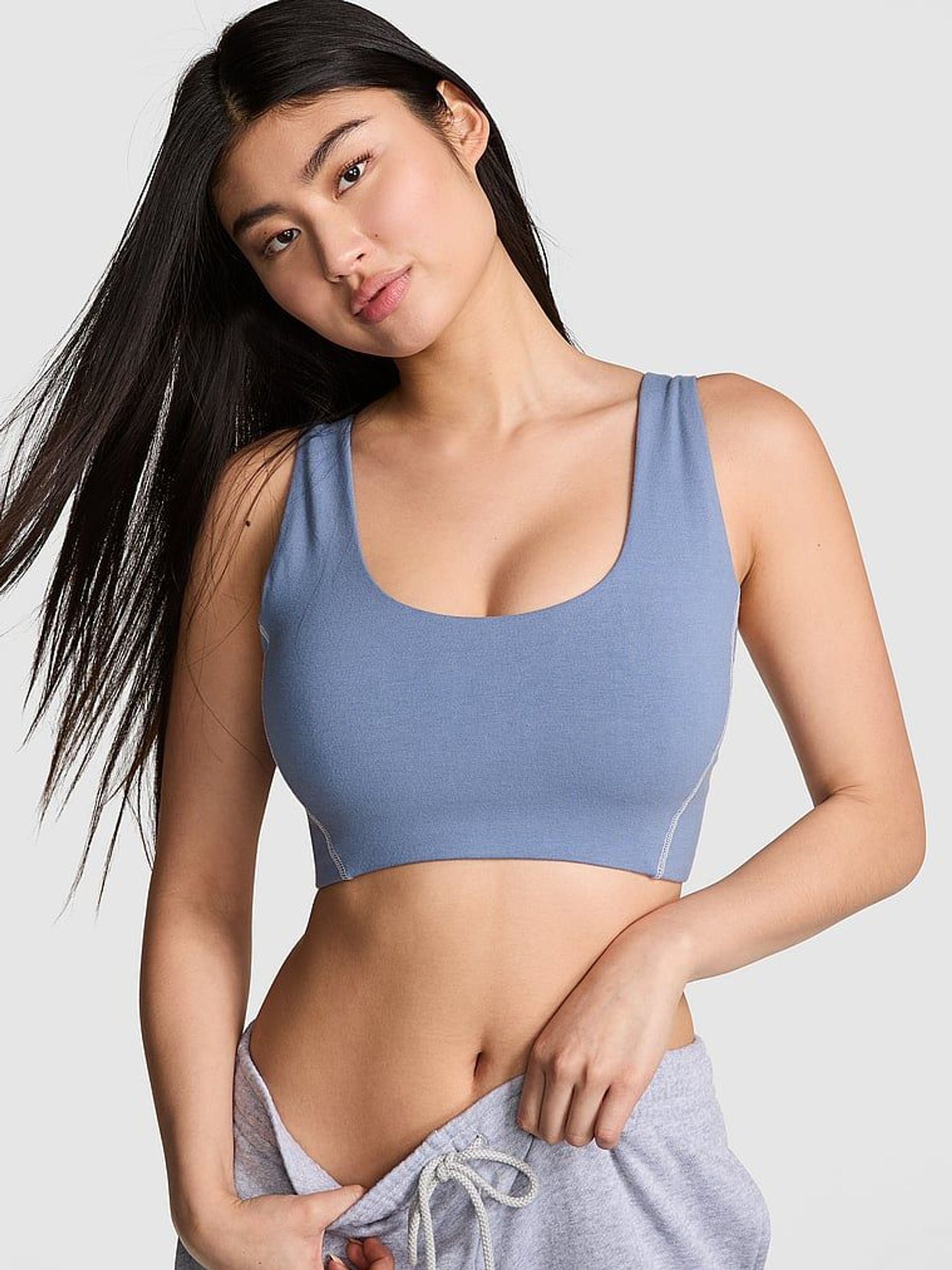 Dusty Iris Blue Cotton Scoop Sports Bra (AM6517) | £25
