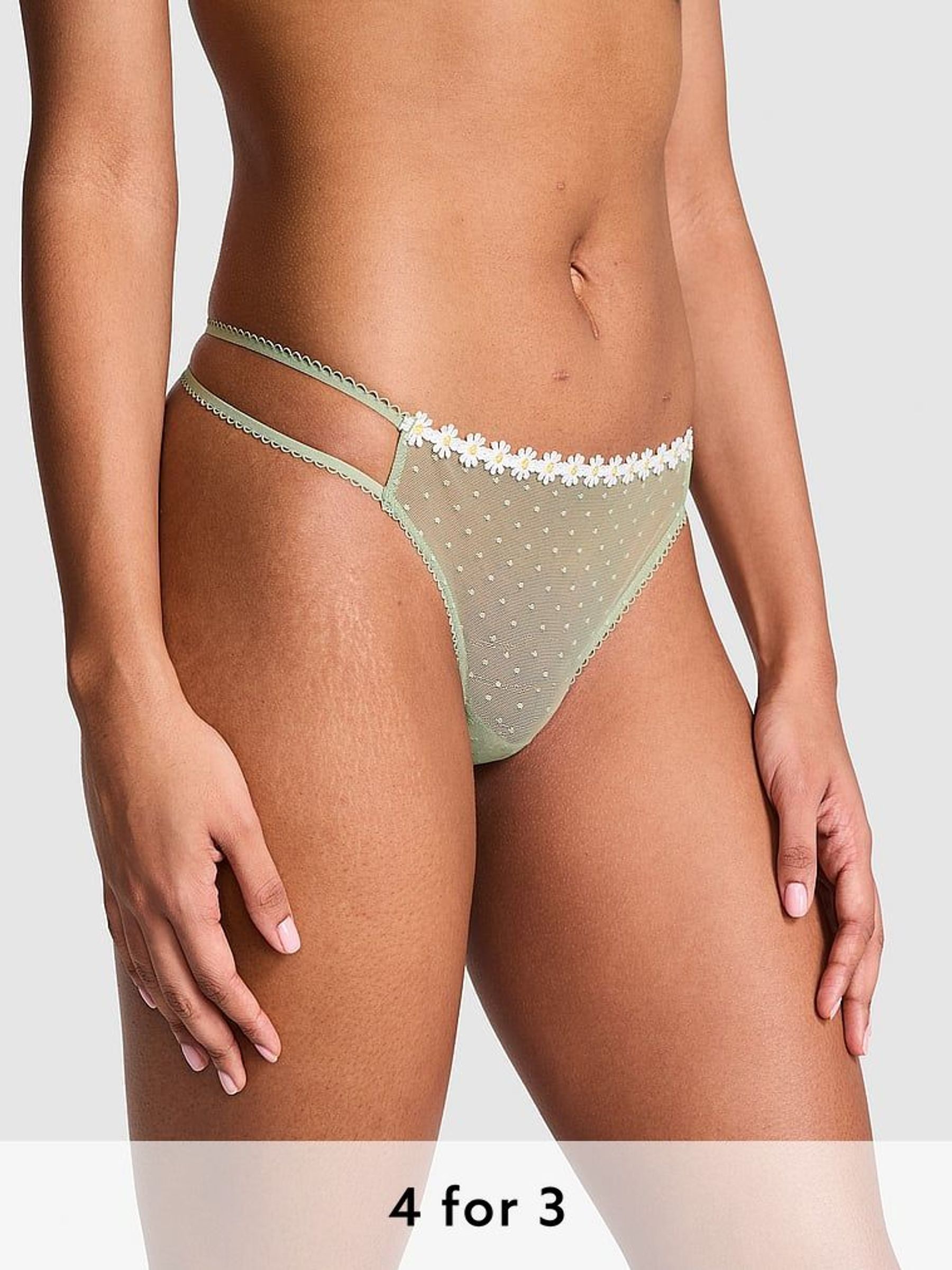 Green Garden Double Strap Thong Lace Knickers (AM6526) | £9