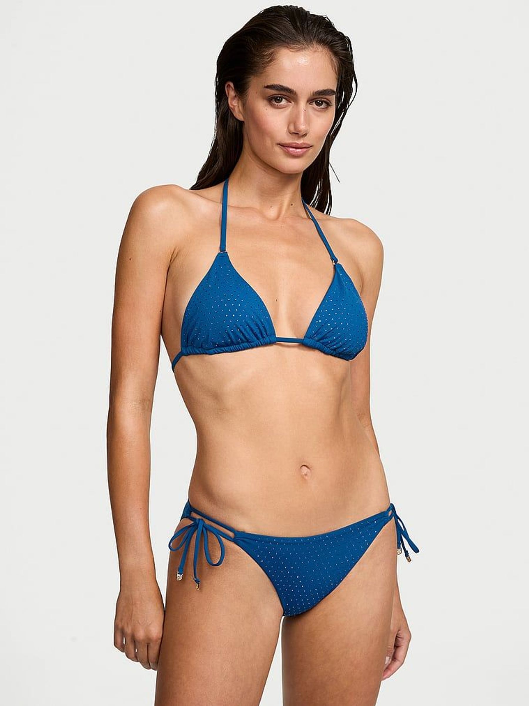 Sapphire Blue Diamante Tie Side Bikini Bottoms (AM6531) | £43