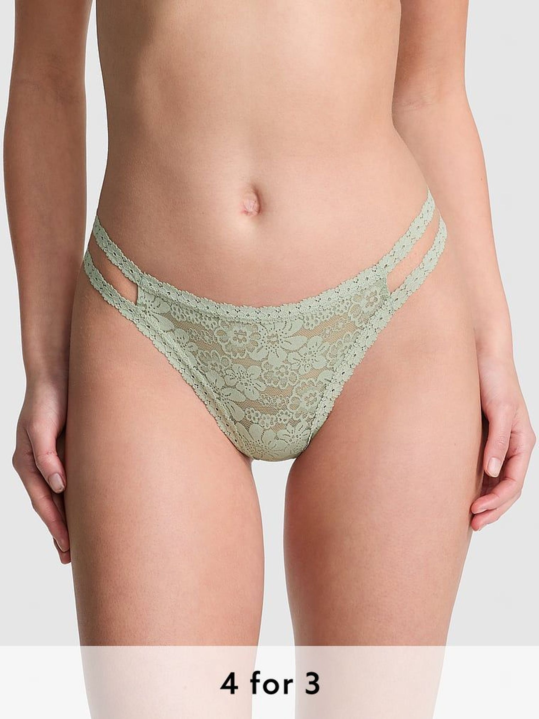 Green Garden Double Strap Thong Floral Lace Knickers (AM6545) | £9