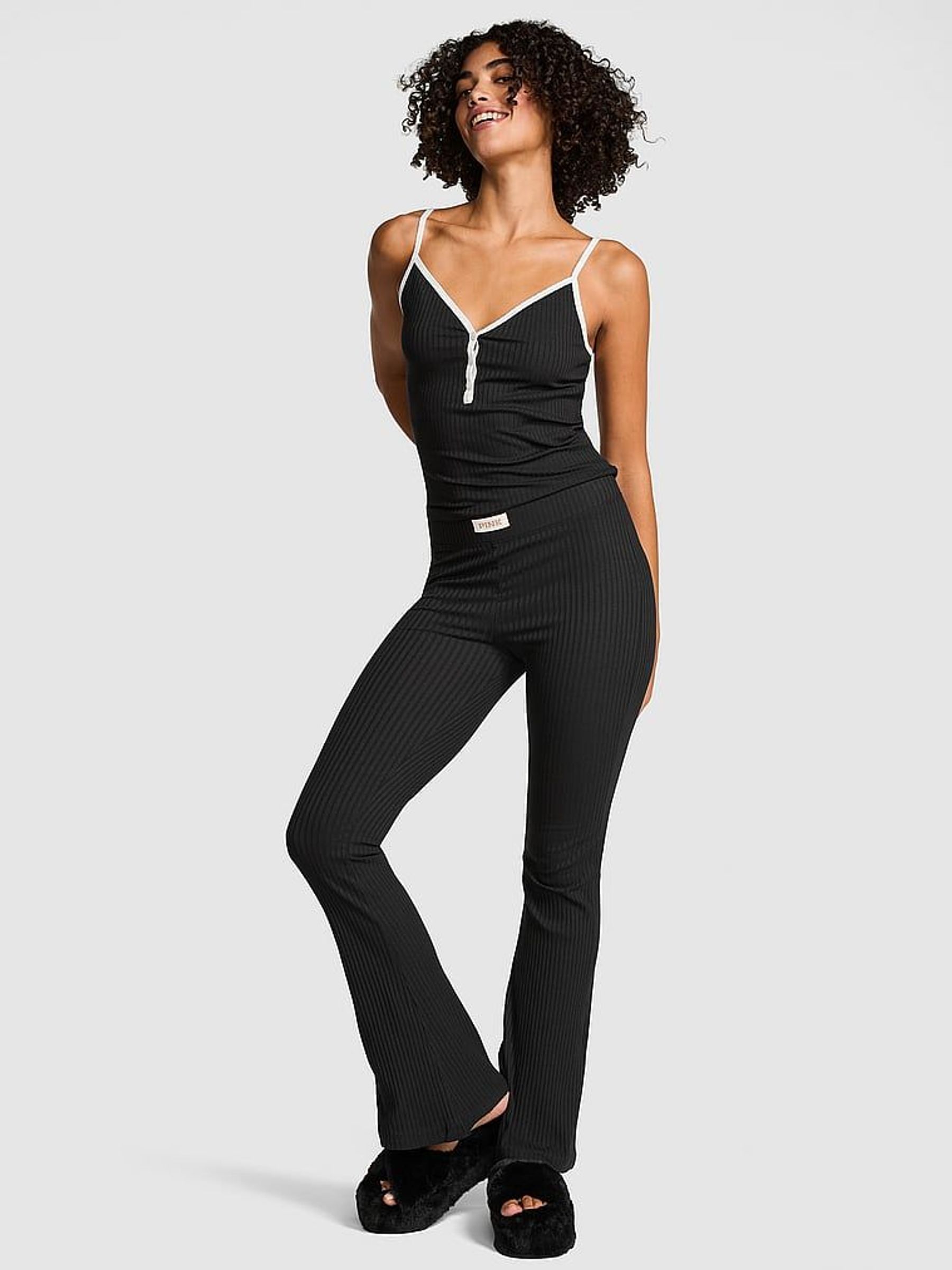 Black Ribbed Pyjama Set (AM6555) | £39