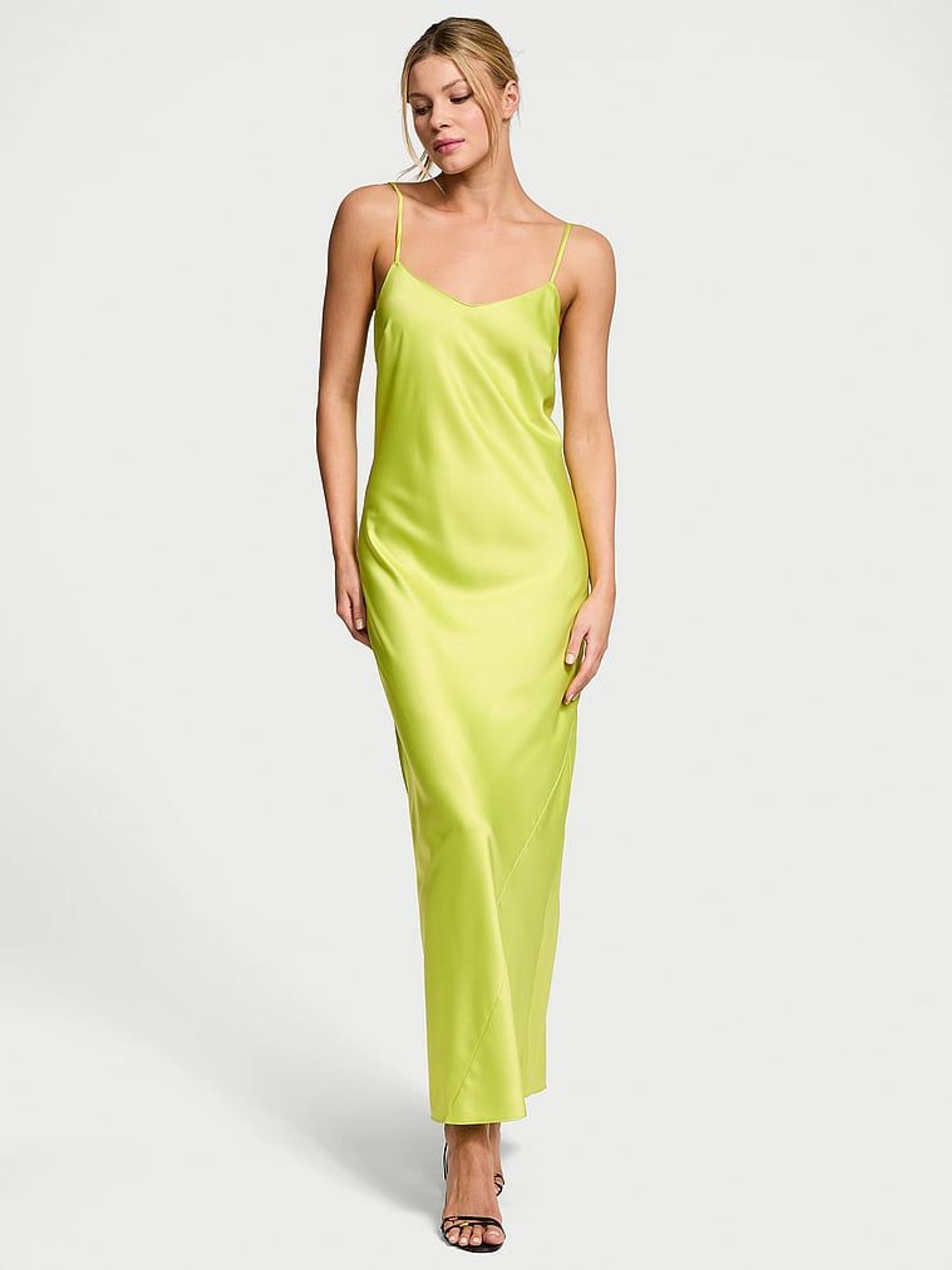 Limelight Green Satin Long Slip Dress (AM6782) | £75