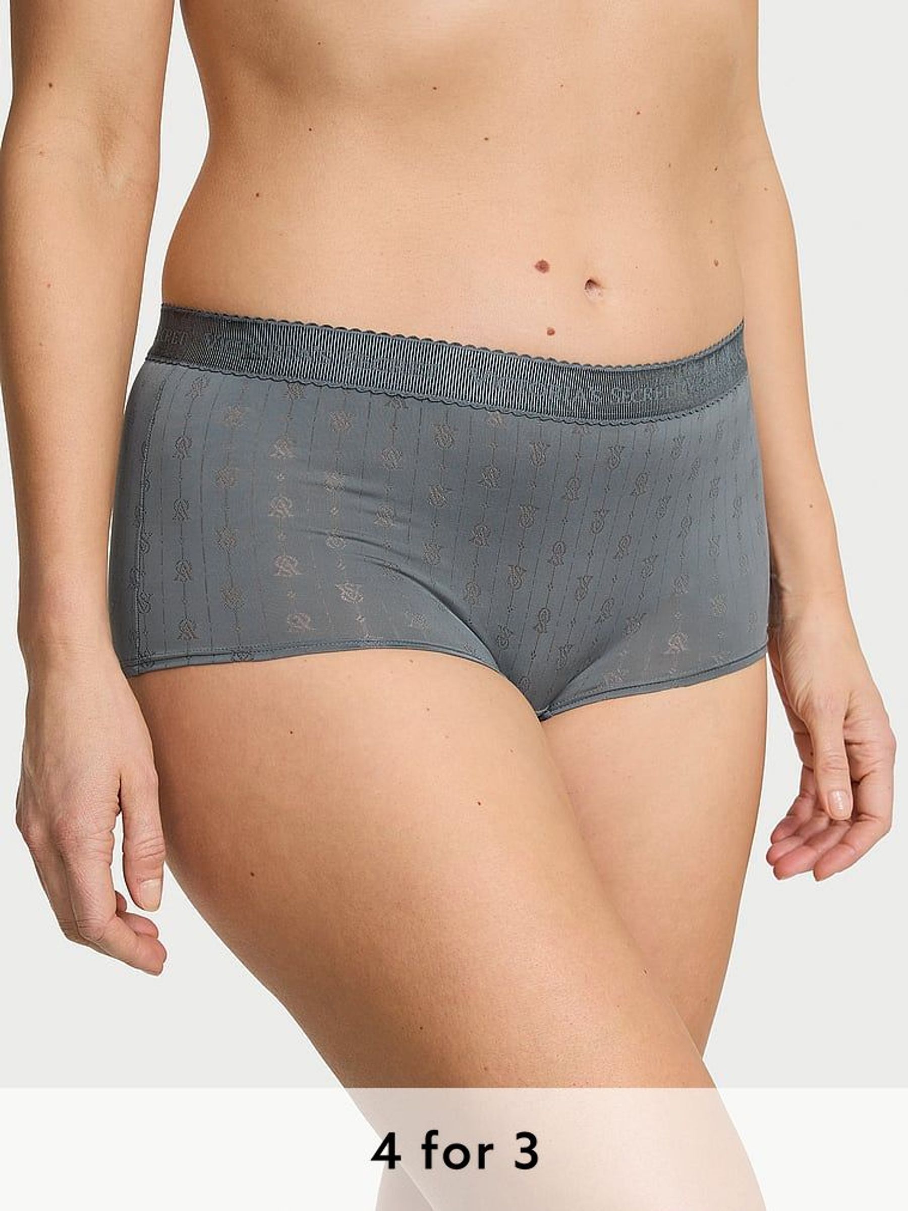 Dark Steel Grey Short Logo Pointelle Knickers (AM6789) | £9