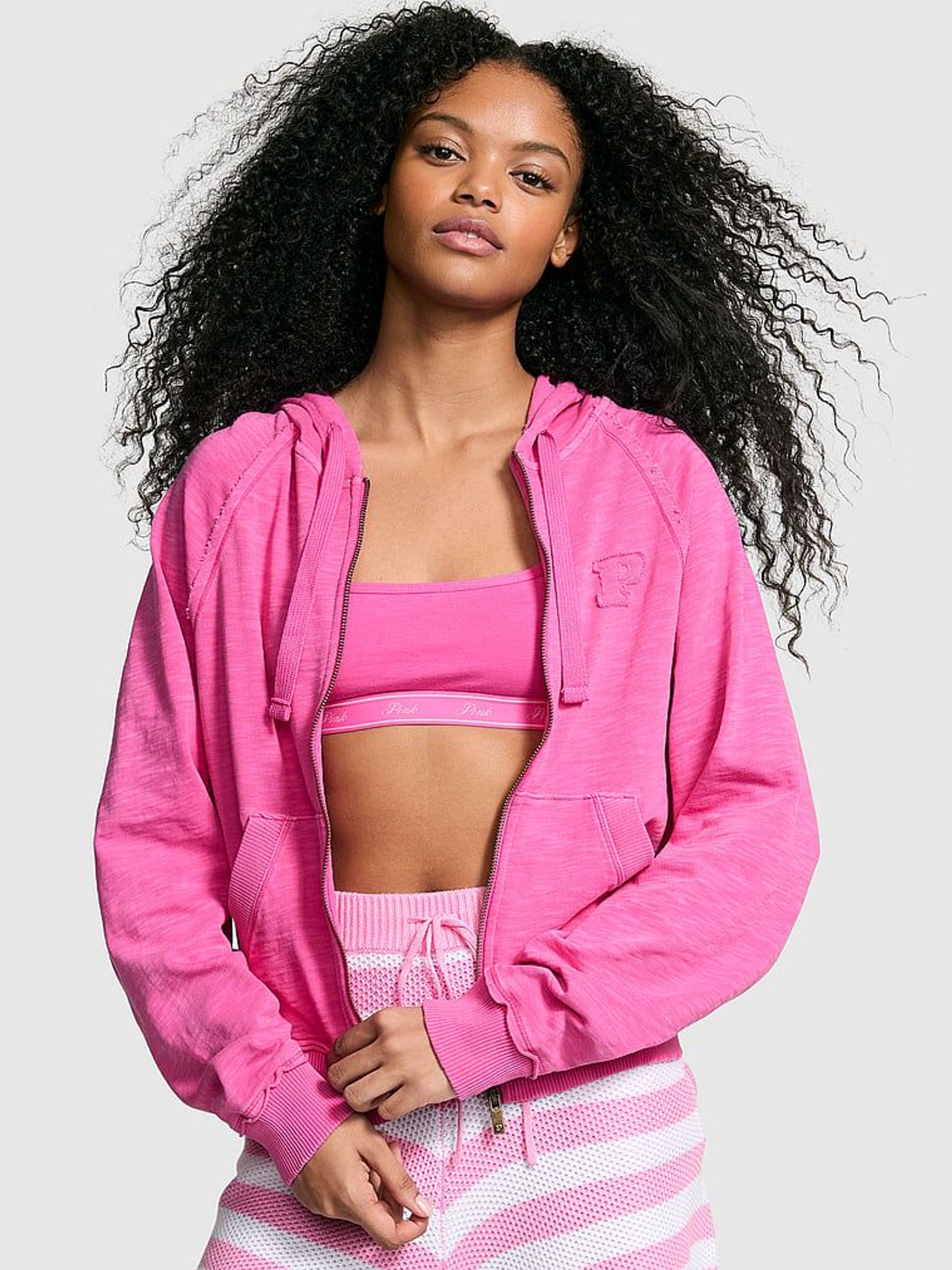 Pink Gossip Zip Up Jersey Hoodie (AM6805) | £45