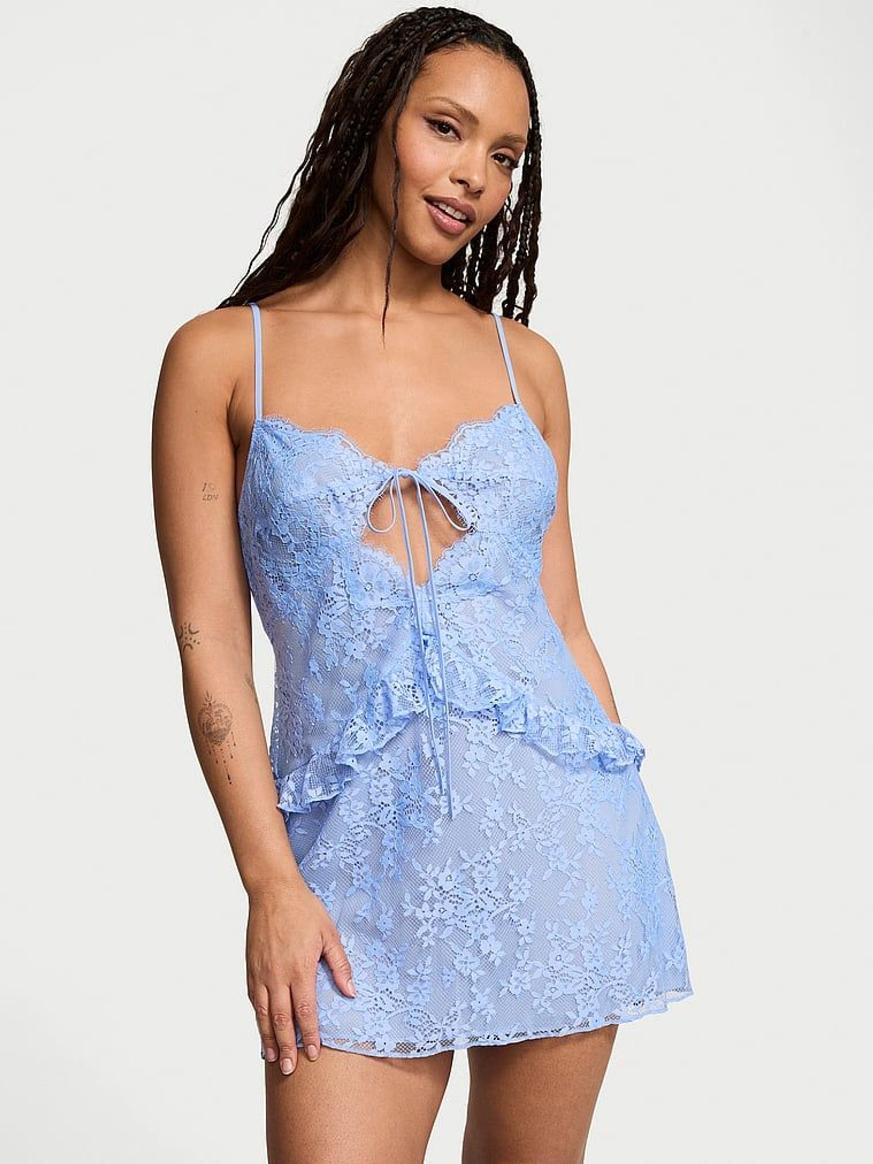 Blue Cameo Lace Slip Dress (AM6811) | £69