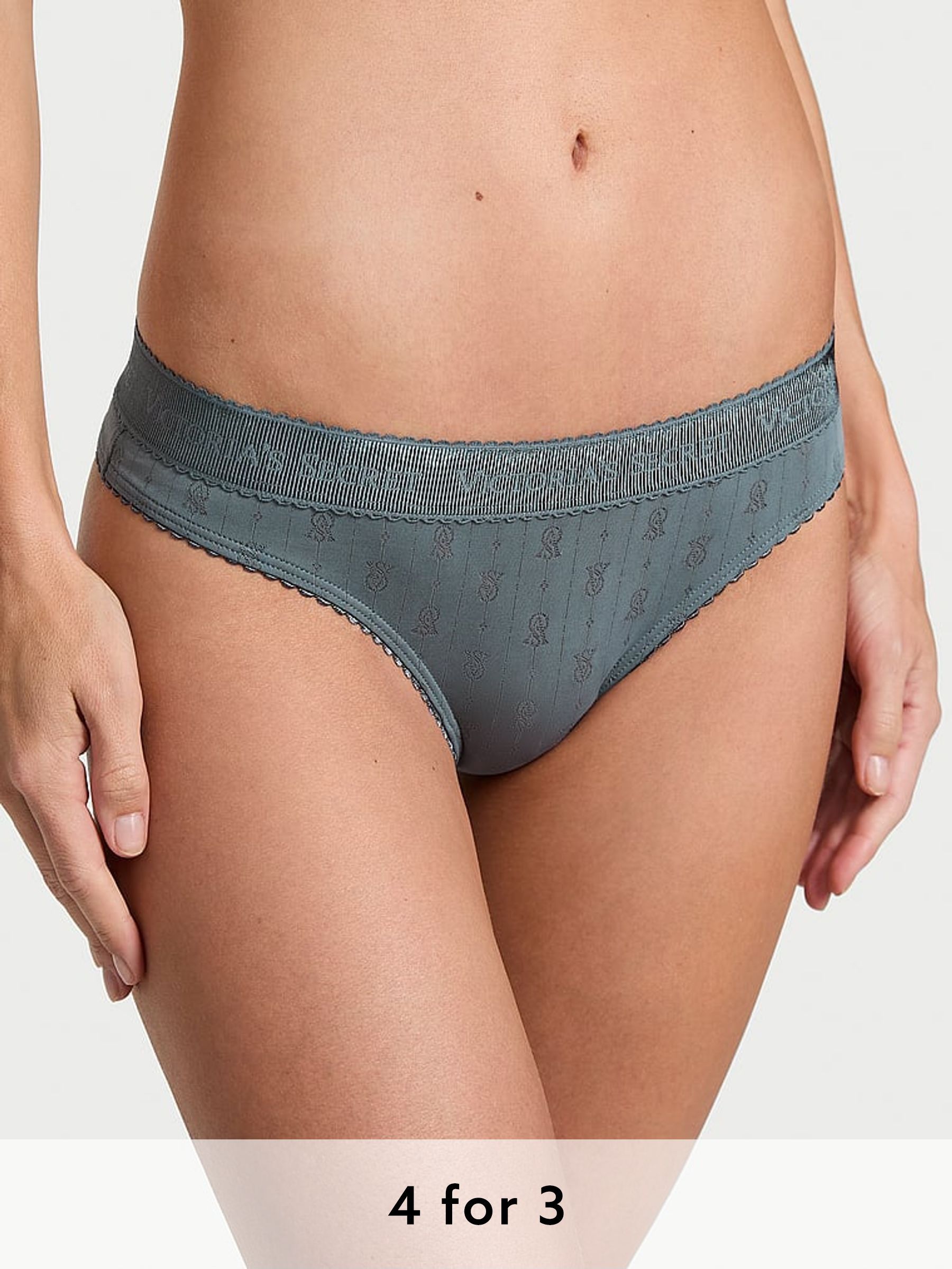 Dark Steel Grey Thong Logo Pointelle Knickers (AM6816) | £9
