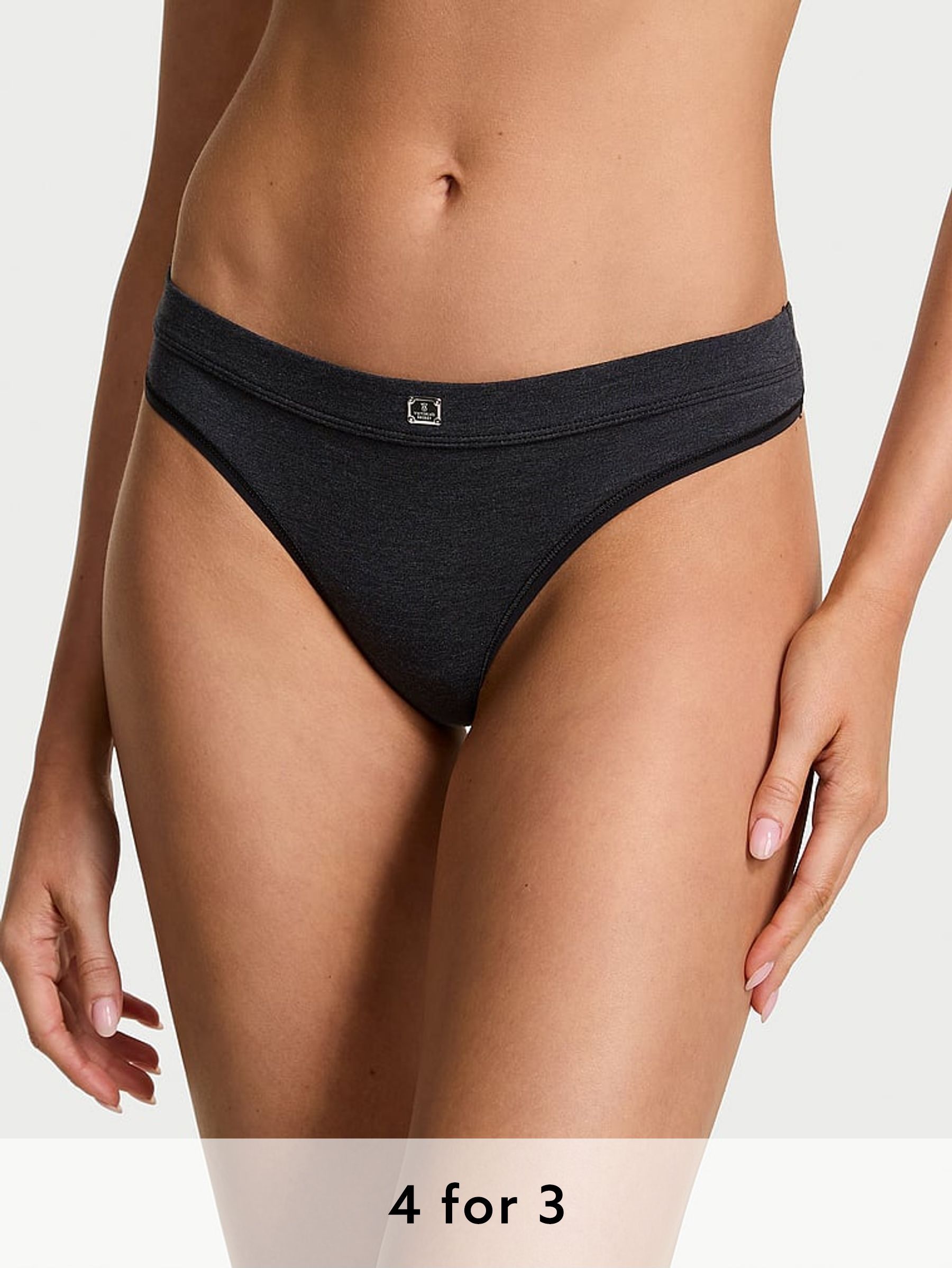 Black Heather Thong Cotton Logo Knickers (AM6842) | £9