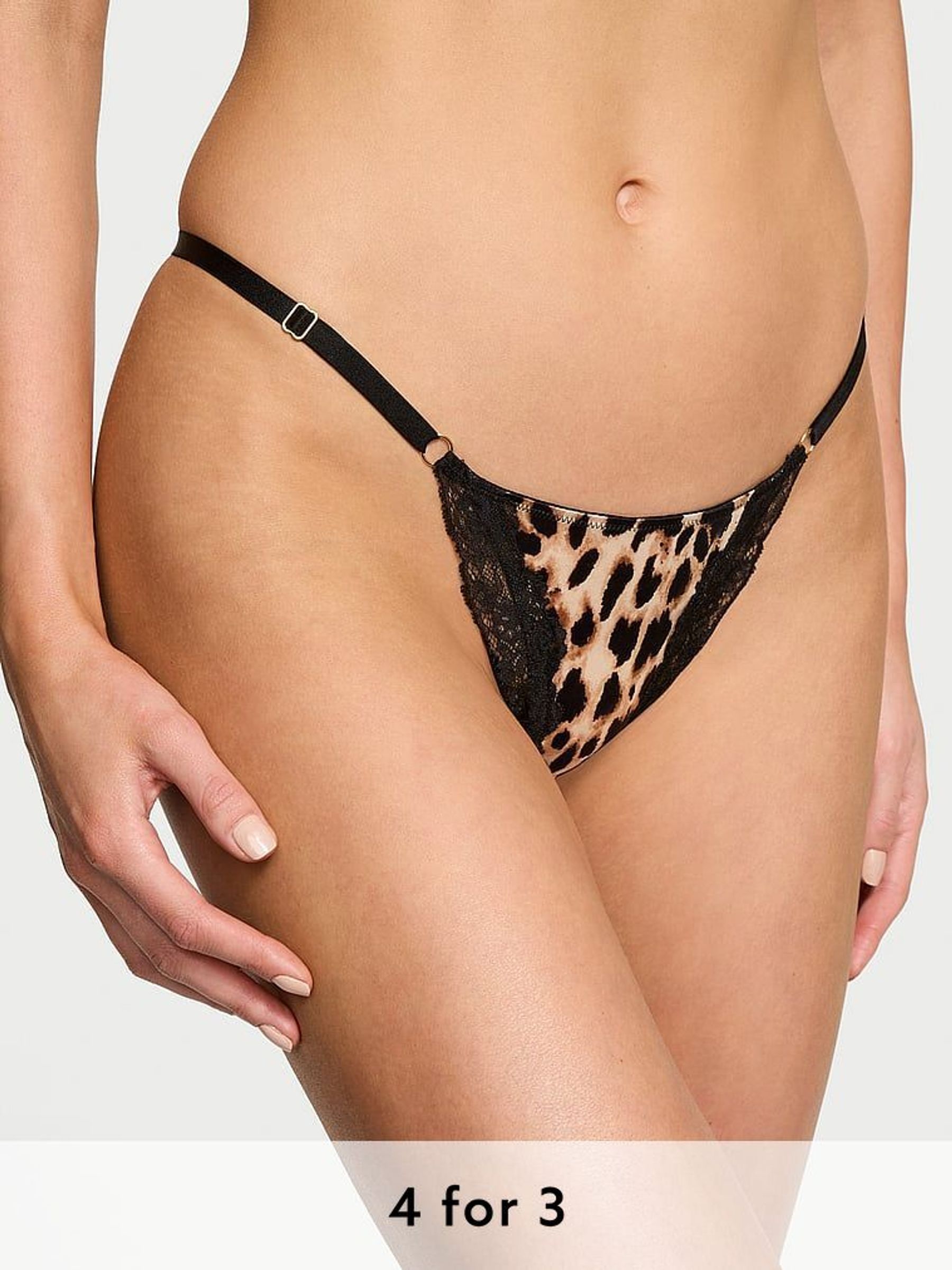 Leopard Brown G String Lace Trim Knickers (AM6844) | £18