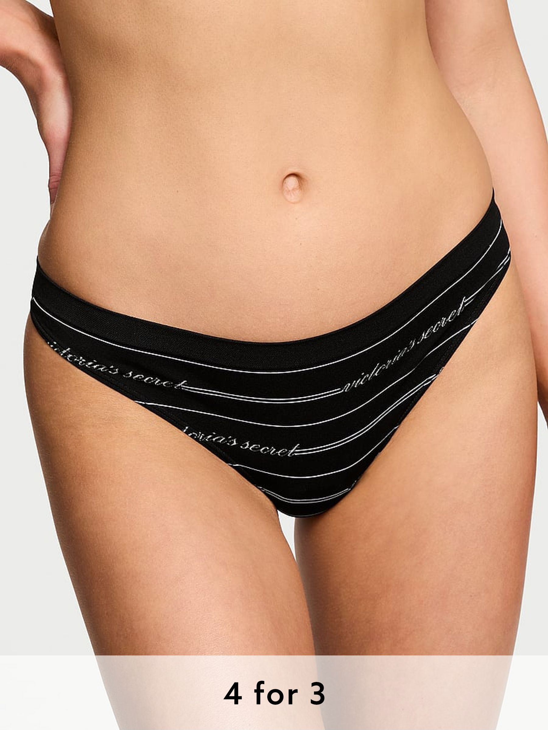 Black Logo Script Thong Knickers (AM6859) | £9
