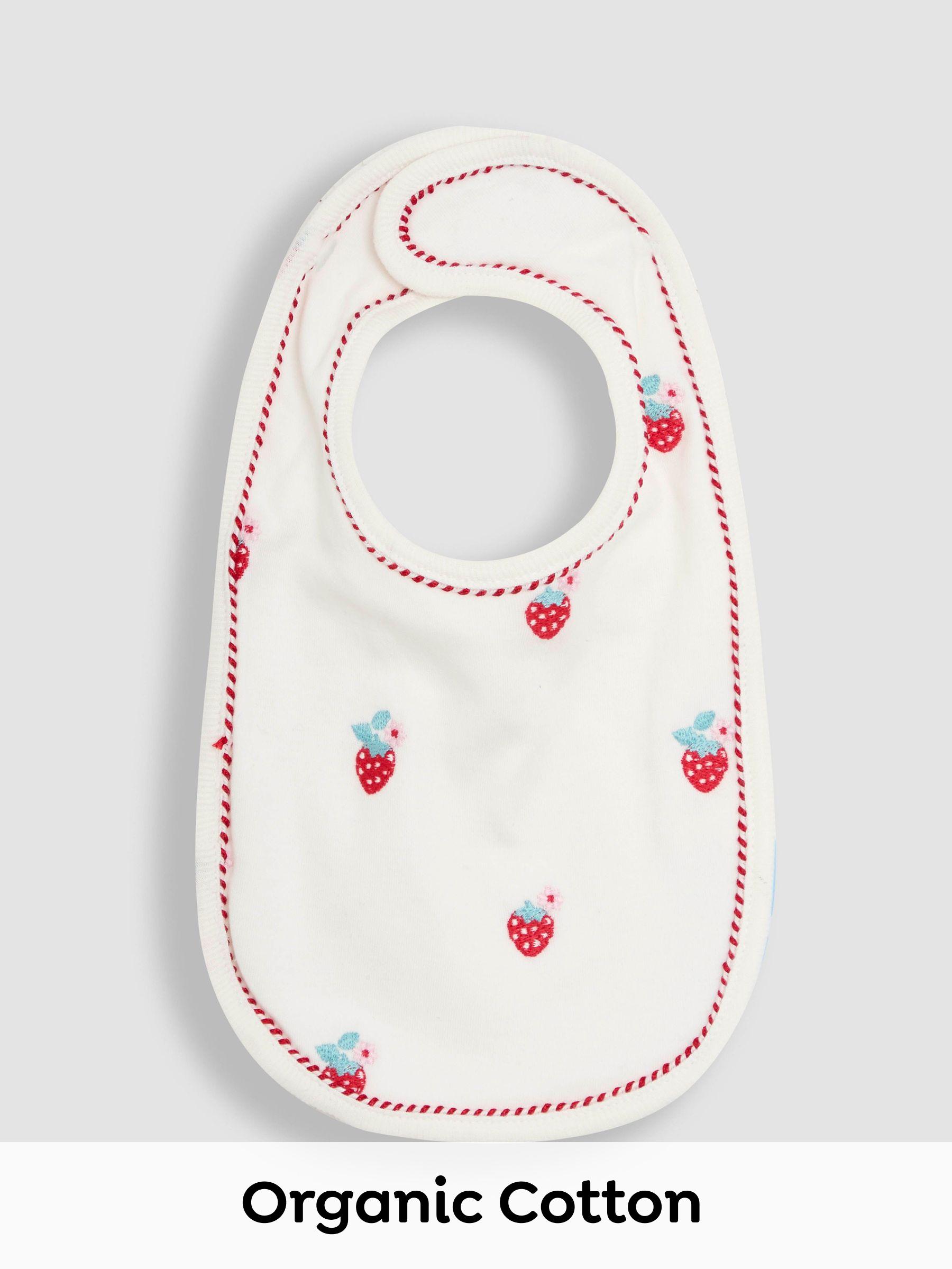 Cream 100% Organic Cotton Strawberry Embroidered Bib (AM7714) | £6
